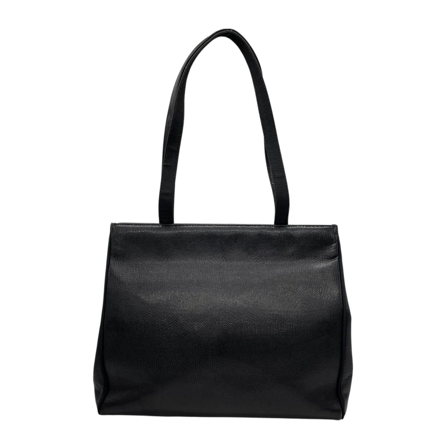 Salvatore Ferragamo フェラガモ ヴァラリボン トートバッグ ワンショルダー レザー トカゲ型押し 黒 ブラック ゴールド金具 肩掛け可 サルヴァトーレフェラガモ レディース D