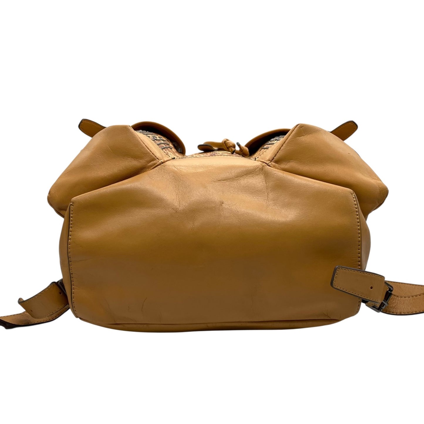 希少 MCM エムシーエム ヴィセトス ロゴグラム リュックサック バックパック 型押し スタッズ ダブルポケット 茶 ブラウン コニャック レザー ブラック金具 レディース R