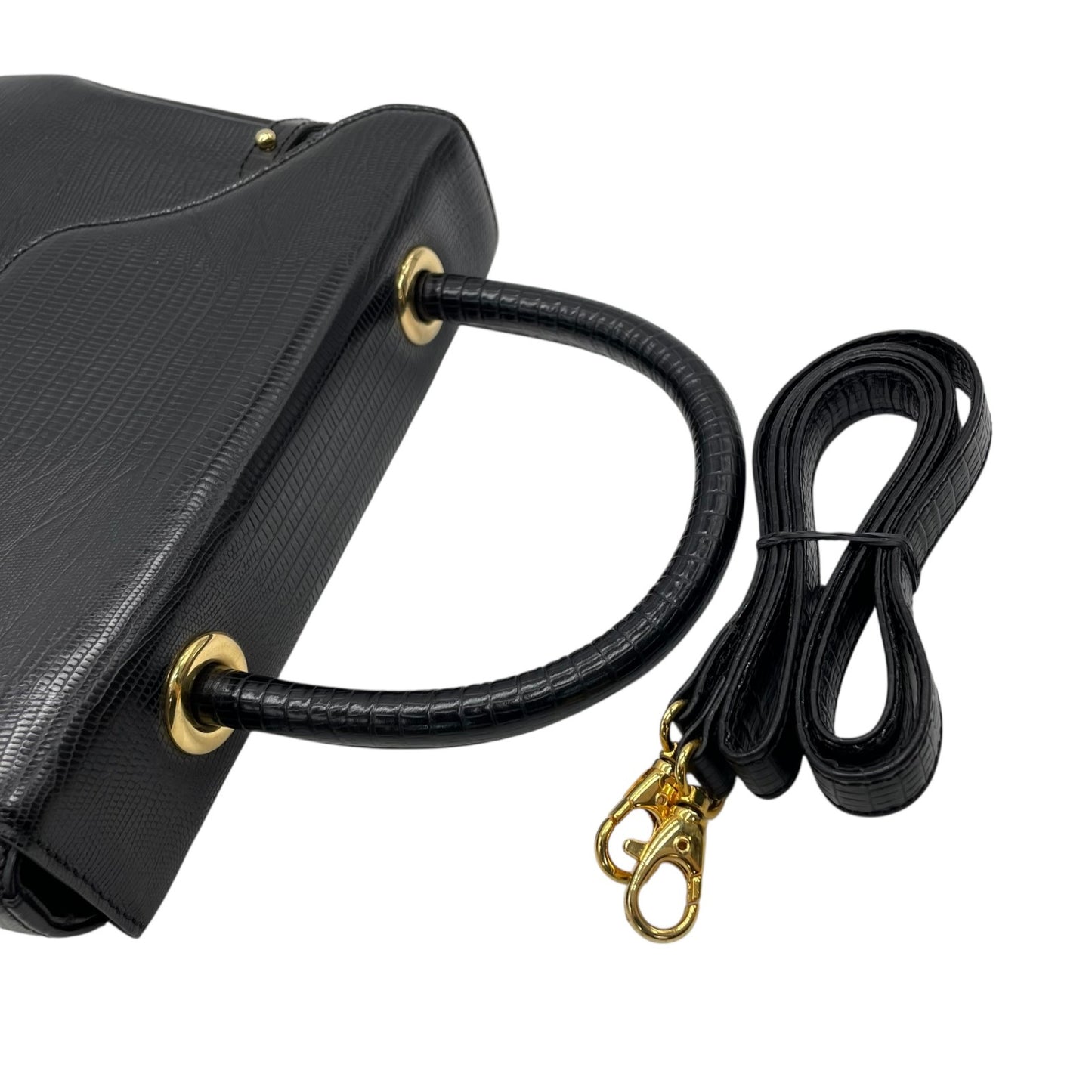 美品 BALLY バリー 2WAY ハンドバッグ ショルダーバッグ 黒 ブラック レザー 型押し ゴールド金具 トップハンドル フラップ開閉 斜め掛け可 レディース C4