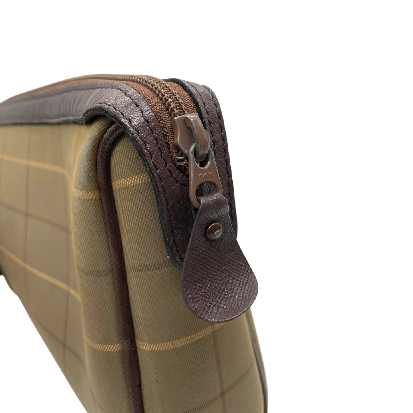 Burberry バーバリー クラッチバッグ セカンドバッグ ポーチ カーキ ブラウン ブラウン金具 キャンバス レザー ファスナー開閉 チェック柄 ホースロゴ メンズ レディース ヴィンテージ U4