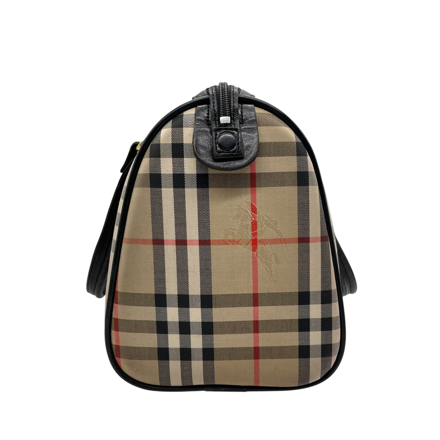 美品 Burberry バーバリー ノバチェック シャドーホース ミニボストン ハンドバッグ ベージュ ブラック キャンバス レザー ゴールド金具 ホースロゴ レディース ヴィンテージ E