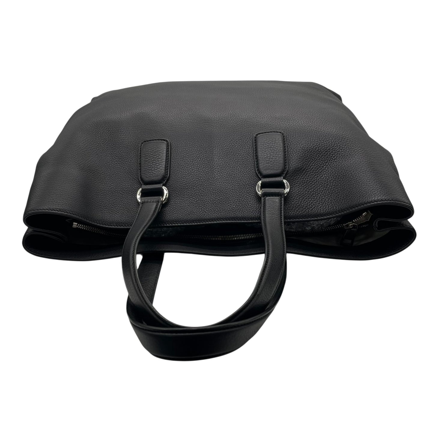 Authentic GUCCI Soho Tote Bag Black Leather Silver GG Logo Interlocking G Shoulder