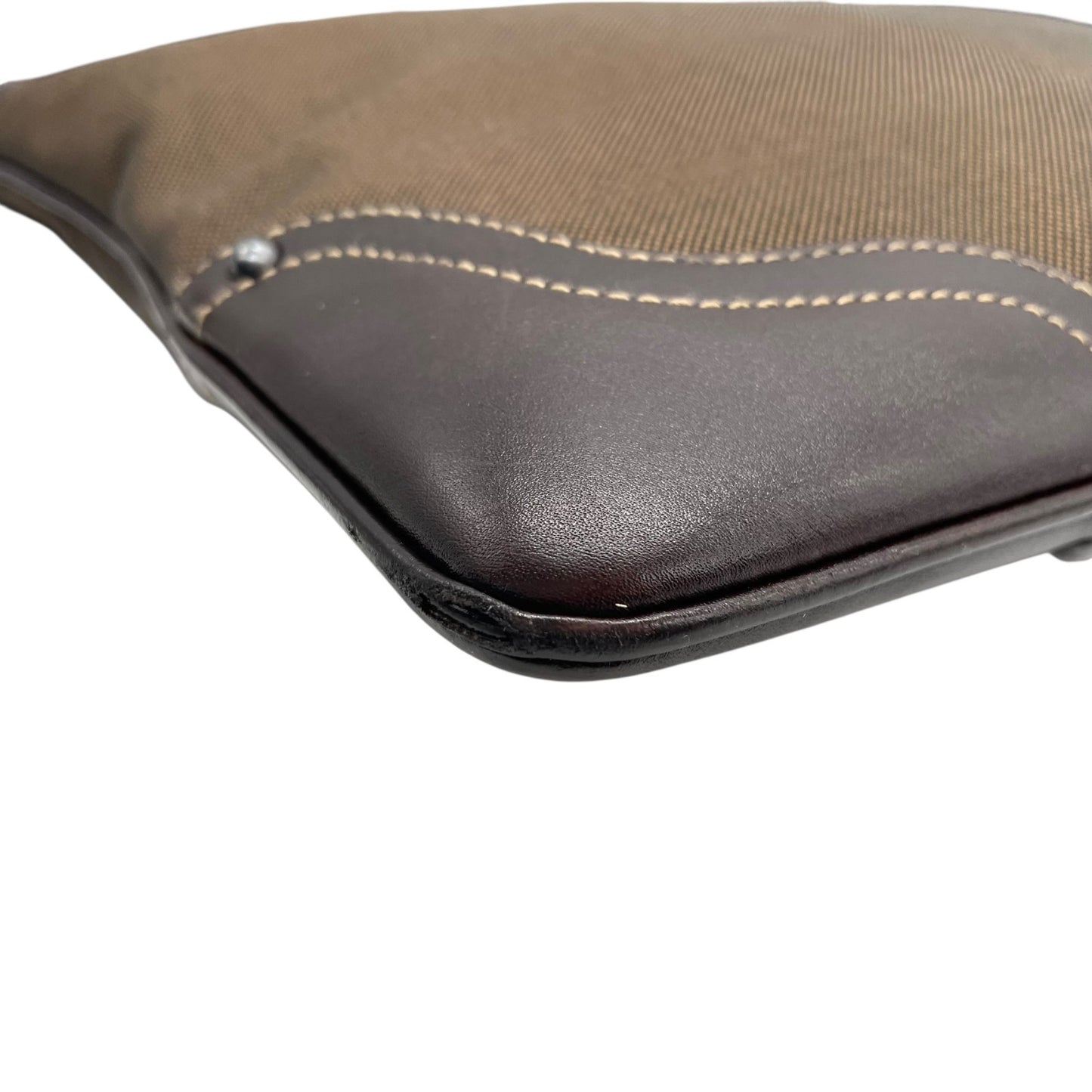 Authentic PRADA Logo Jacquard Large Logo Canvas Leather Shoulder Bag Brown Crossbody Women