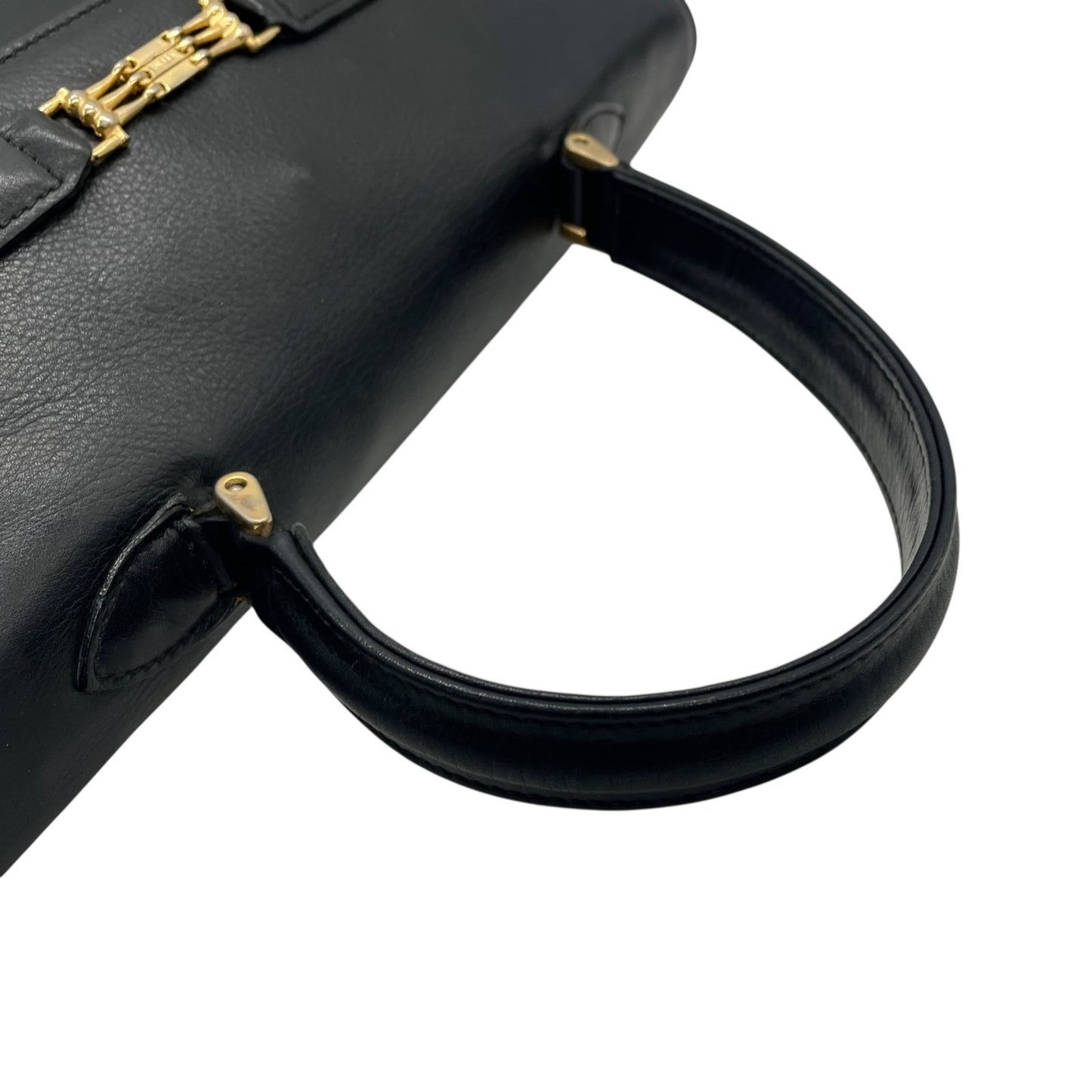 Authentic CELINE Black Leather Vintage Retro Handbag Gold Hardware Belt Design Old Celine Women Formal Bag