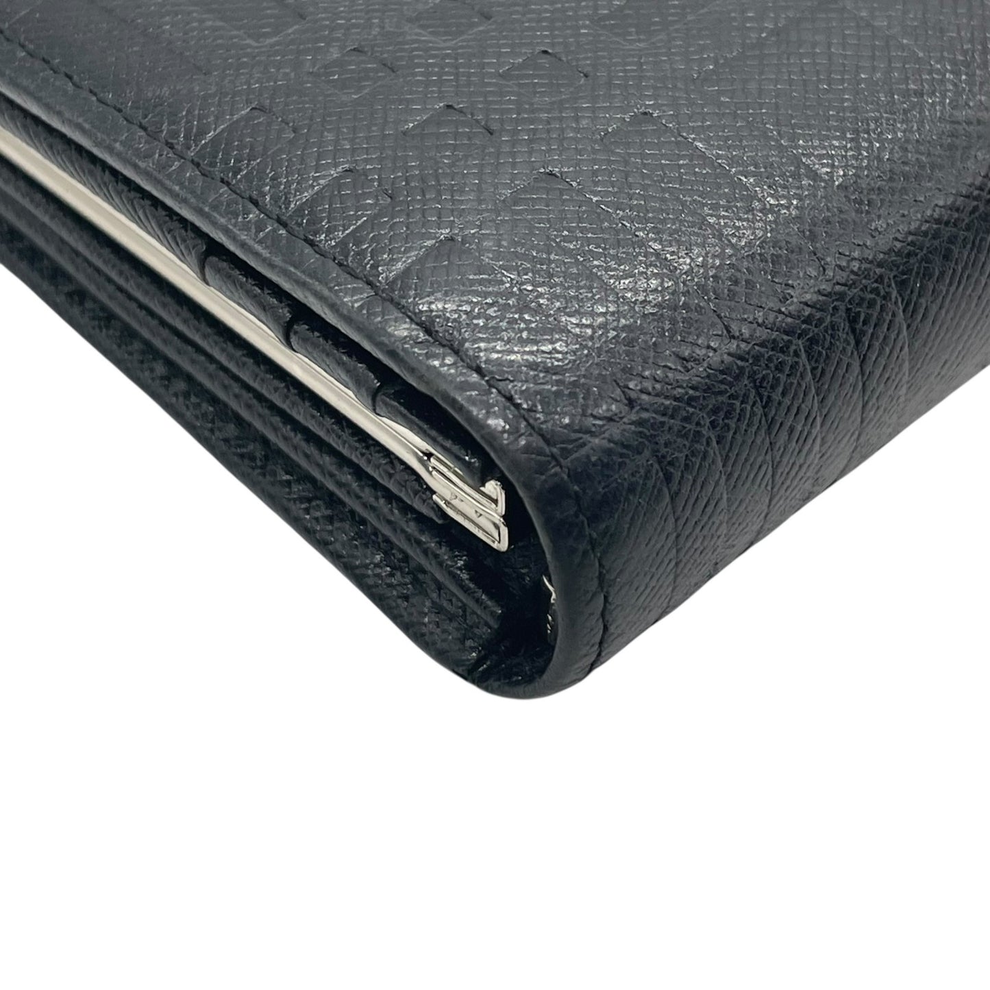 Authentic BURBERRY Long Wallet Bifold Check Embossed Logo Black Silver Hardware