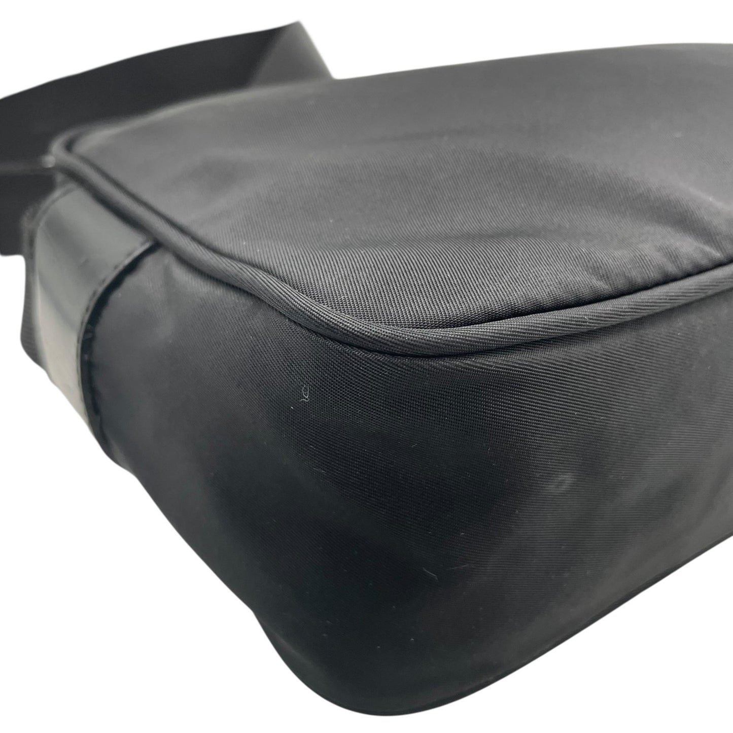 Authentic PRADA Shoulder Bag Triangle Logo Nylon Leather Black Silver Hardware BT0166