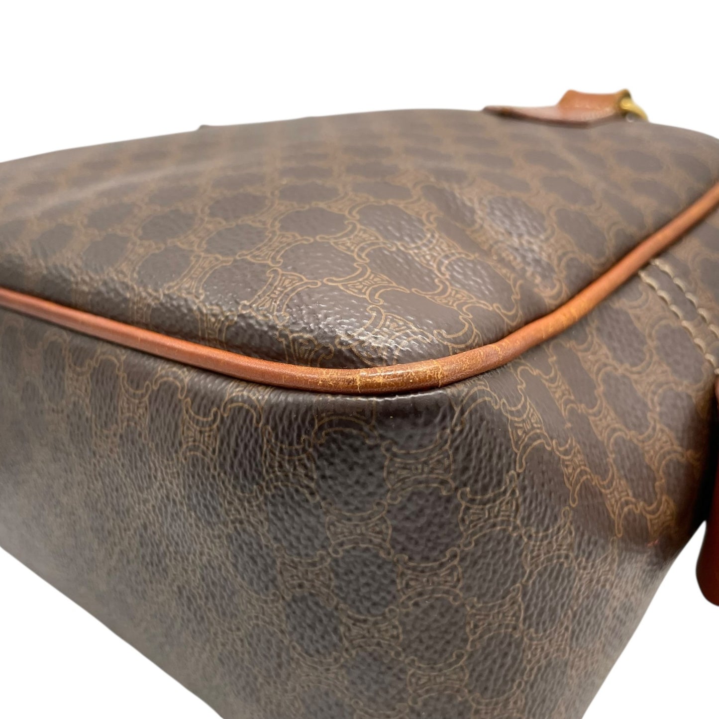 CELINE セリーヌ マカダム 2WAY ハンドバッグ ショルダーバッグ PVC レザー 茶 ブラウン ゴールド金具 斜め掛け可 レディース ヴィンテージ D3