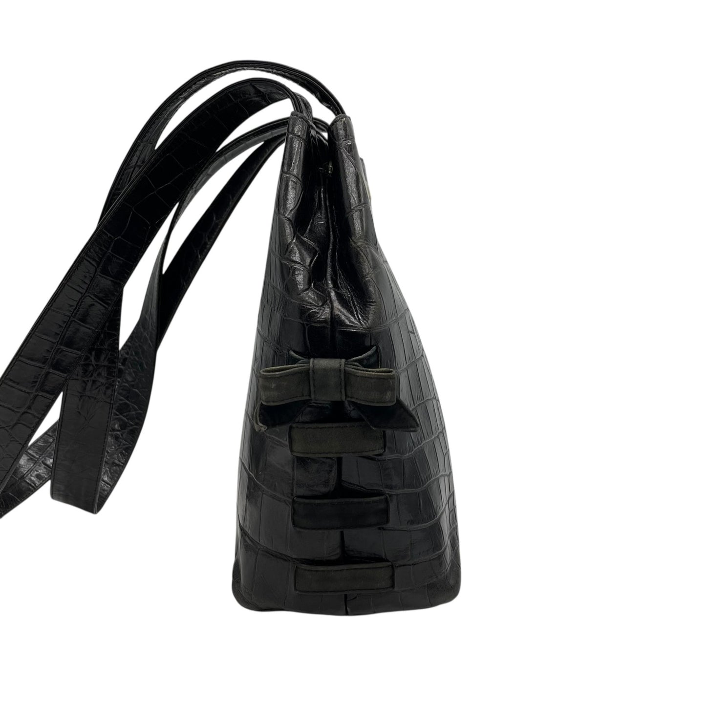 Authentic VERSACE Medusa Embossed Leather Tote Handbag Black Gold