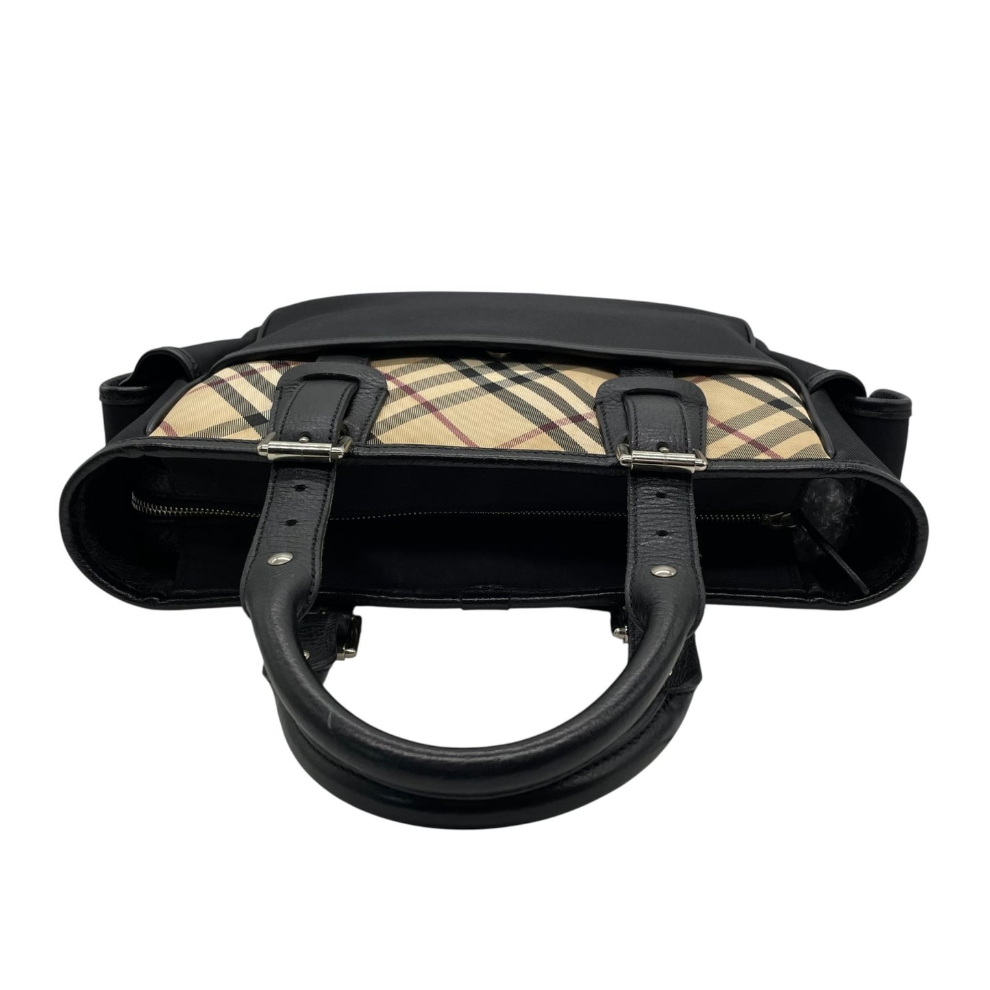 Authentic BURBERRY Check Nylon Leather Tote Bag Black A4 Size