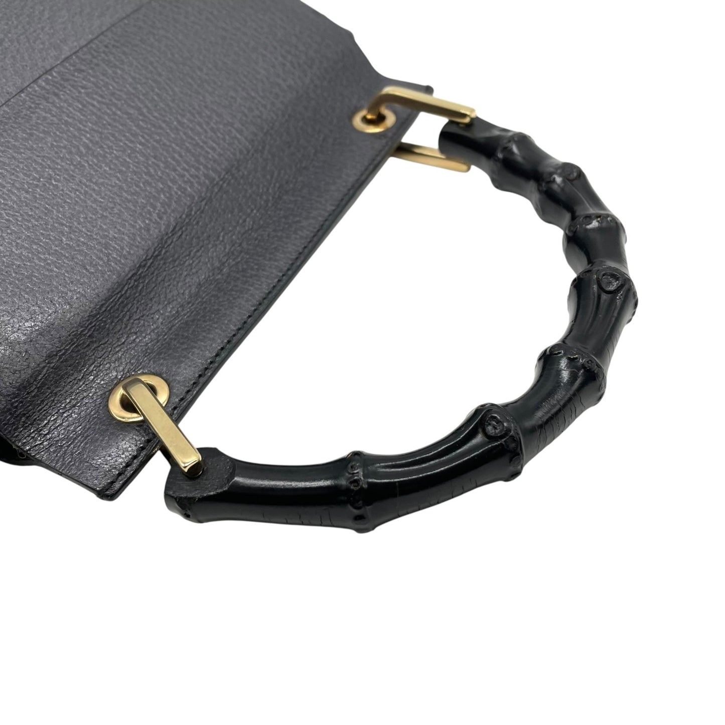 美品 GUCCI グッチ ハンドバッグ バンブー 黒×ネイビー 自立 ゴールド金具 ヴィンテージ オールド金具 フォーマルバッグ D2