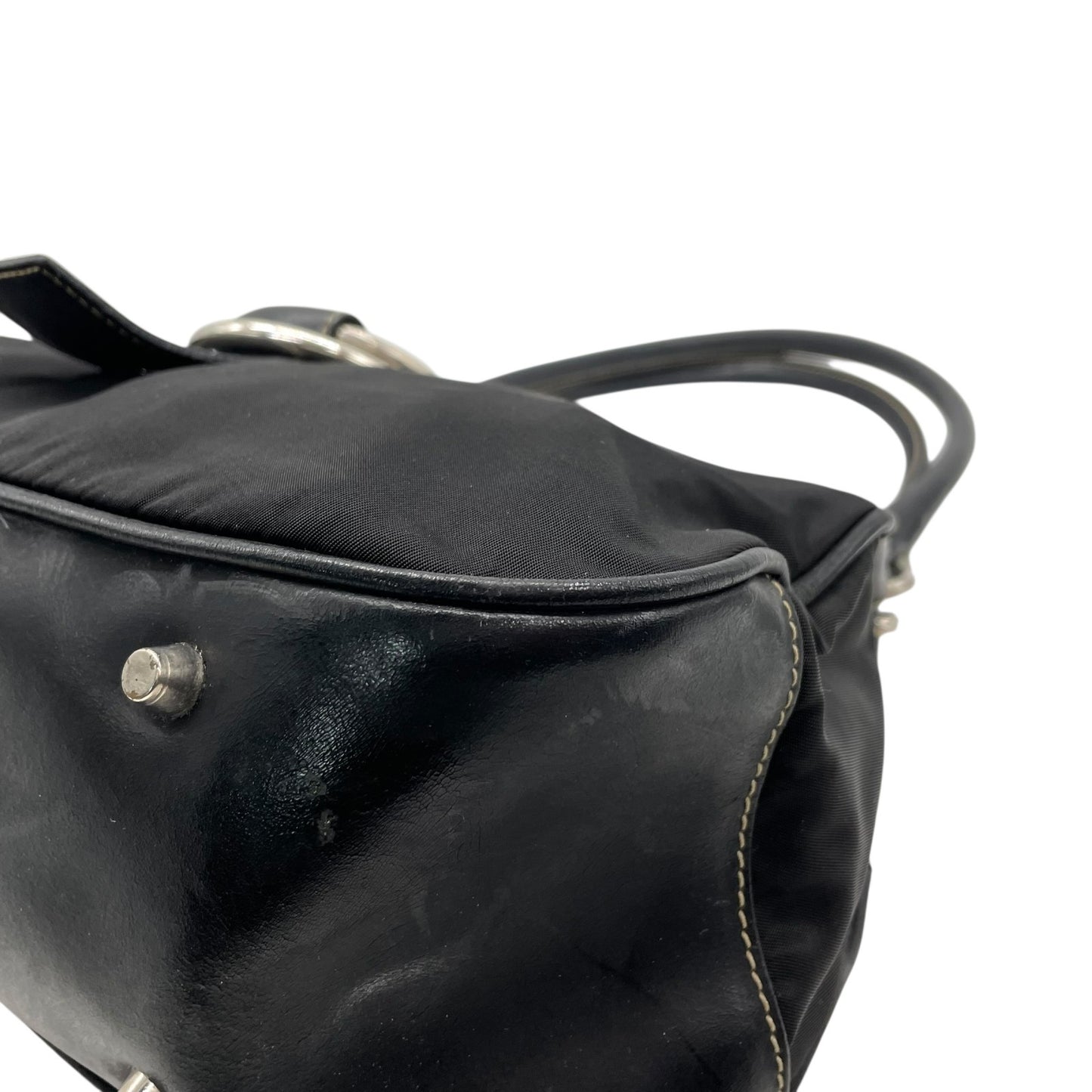 PRADA プラダ ワンショルダーバッグ ショルダーバッグ 黒 ブラック 肩掛け シルバー金具 ベルトデザイン フラップ ナイロン×レザー 三角ロゴ トライアングルロゴ ヴィンテージ テスート D1