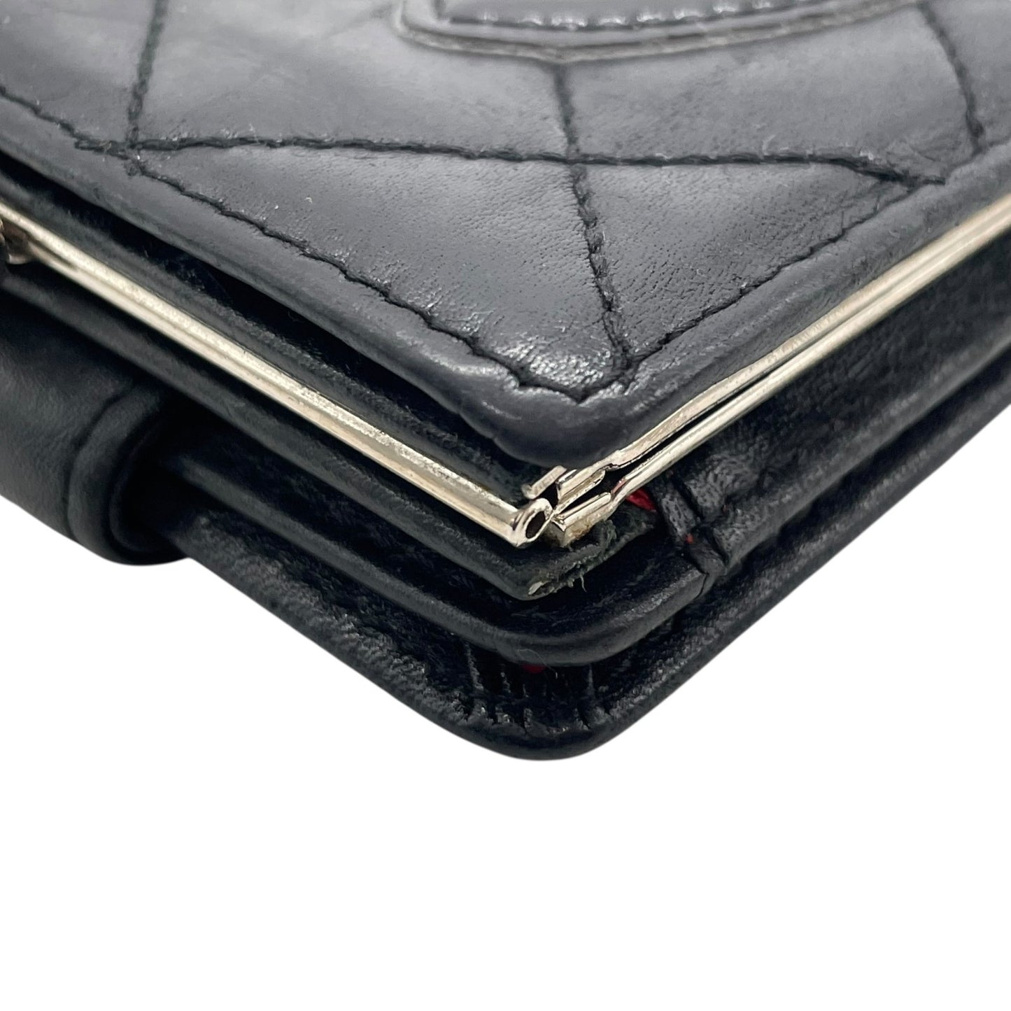 CHANEL シャネル 二つ折り財布 がま口 コンパクトウォレット カンボンライン ココマーク キルティング 黒 ブラック ピンク レザー レディース M1