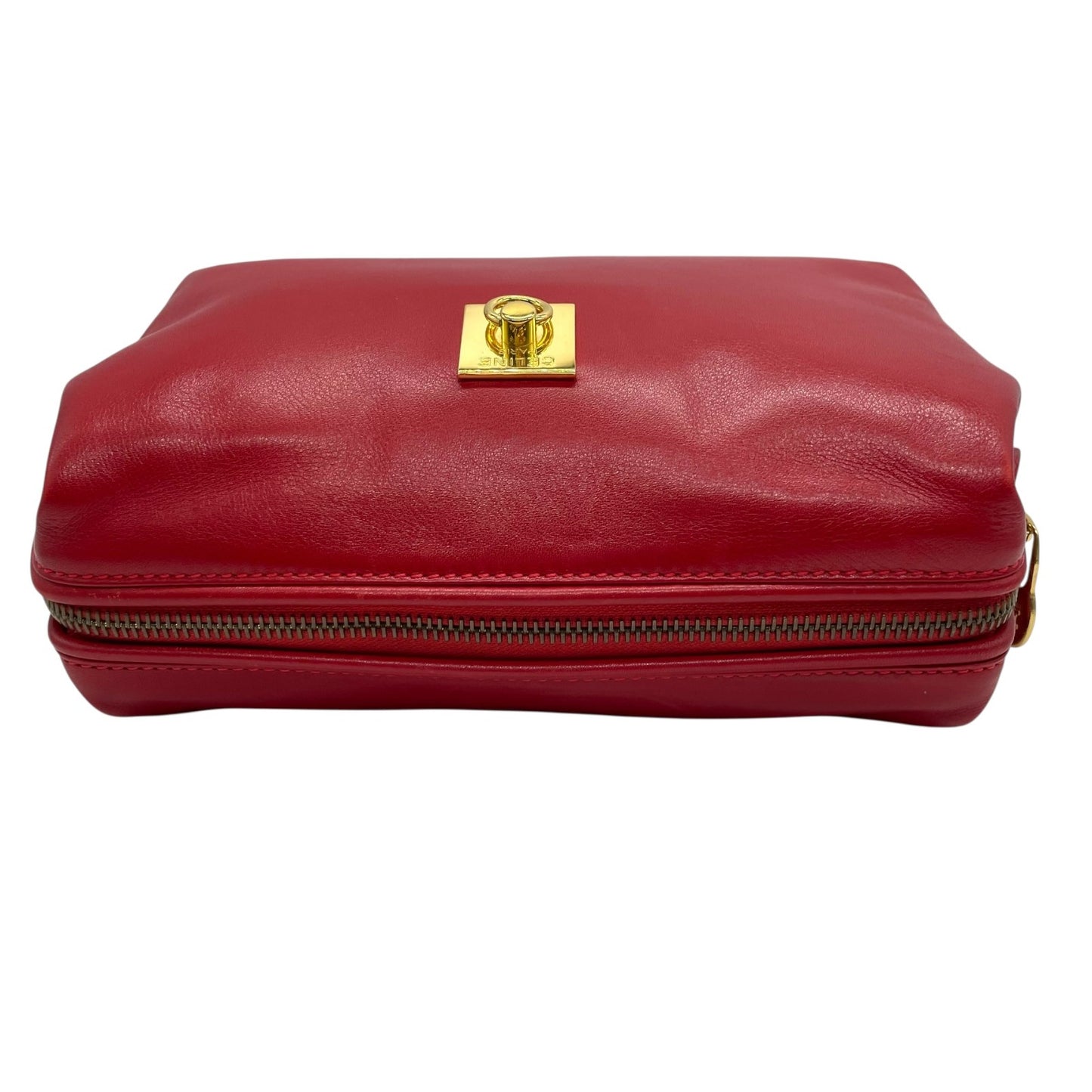 美品 CELINE セリーヌ オールドセリーヌ ポーチ メイクポーチ 化粧ポーチ クラッチバッグ 赤 レッド レザー ゴールド金具 ロゴ ヴィンテージ レディース ヴィンテージ K6