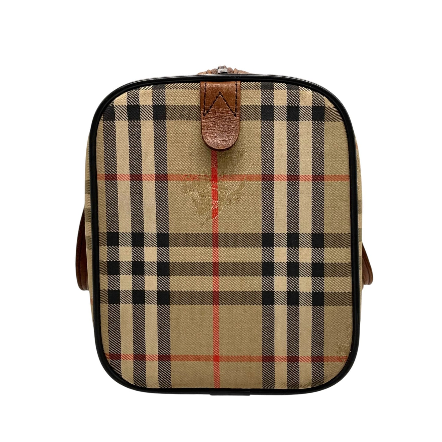 美品 BURBERRY バーバリー ボストンバッグ ノバチェック ホースロゴ シャドーホース ブラウン ベージュ キャンバス レザー ゴールド金具 メンズ レディース C