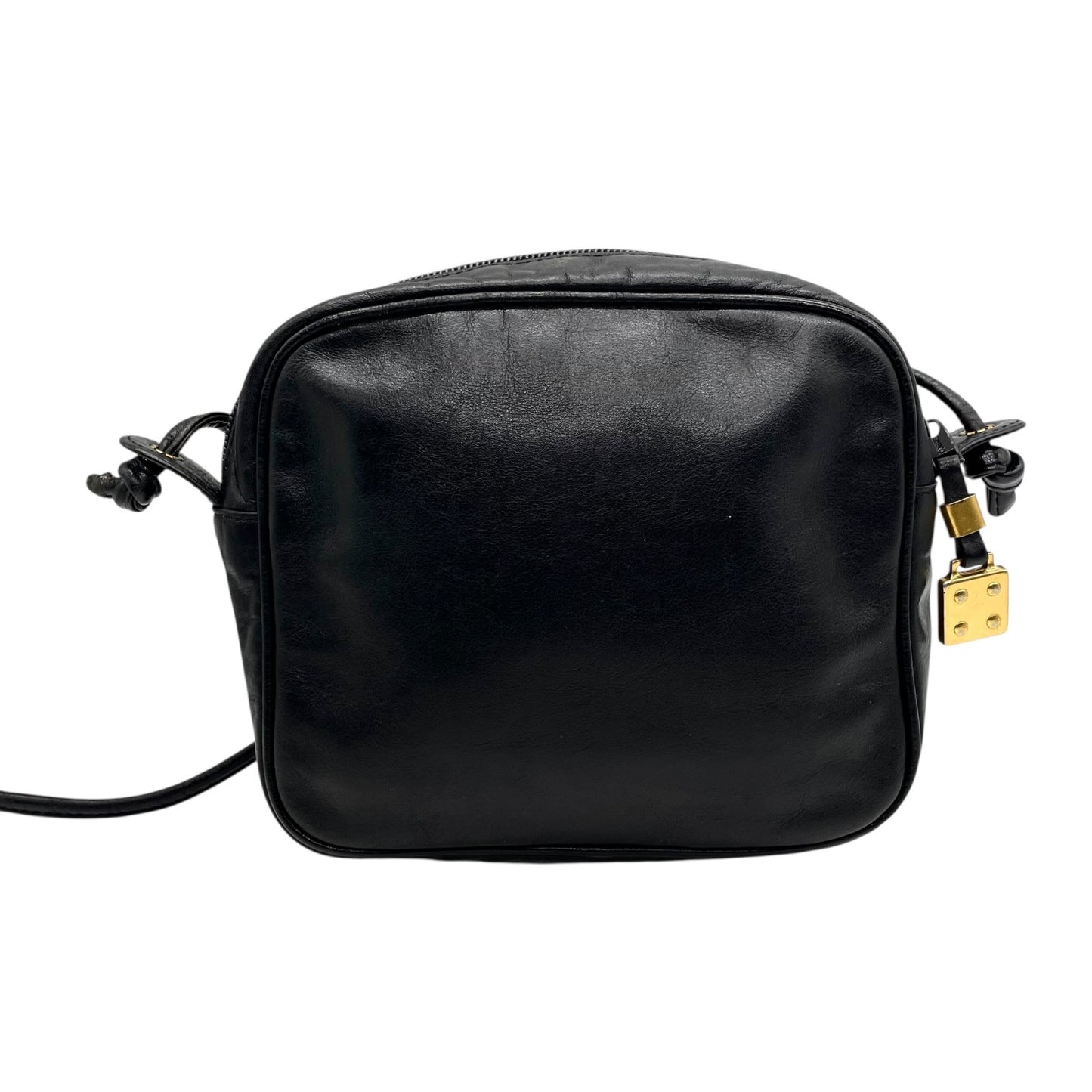 美品 LOEWE ロエベ ショルダーバッグ ミニバッグ コンパクト ポシェット アナグラム ロゴ 黒 ブラック レザー ゴールド金具 斜め掛け可 レディース ヴィンテージ D2