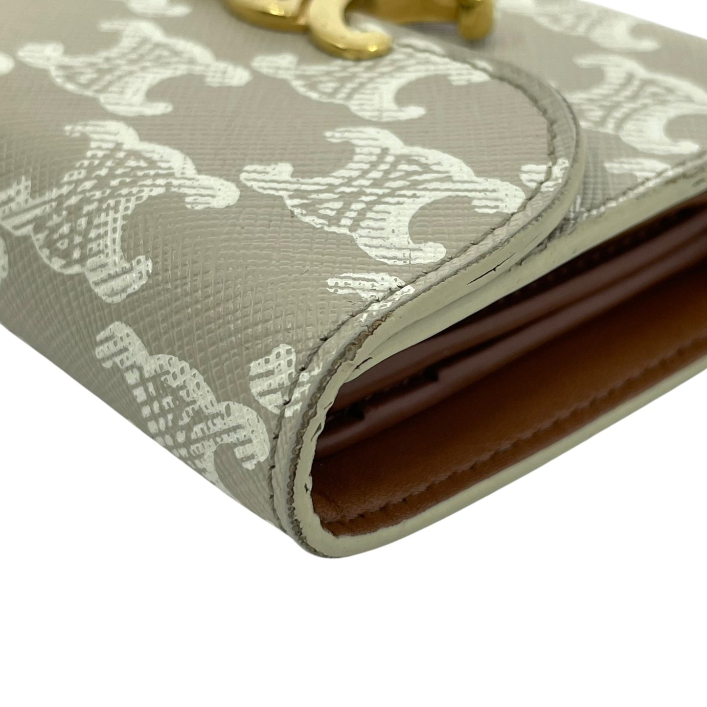 CELINE セリーヌ 三つ折り財布 トリオンフキャンバス PVC スモール コンパクトウォレット ベージュ ホワイト 10D78 レディース メンズ ユニセックス M5