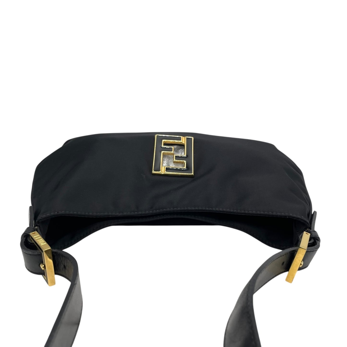 【未使用級】 FENDI フェンディ FFモチーフ ナイロン ショルダーバッグ ブラック ヴィンテージ オールド FF金具 ゴールド金具 ロゴ C3 美品