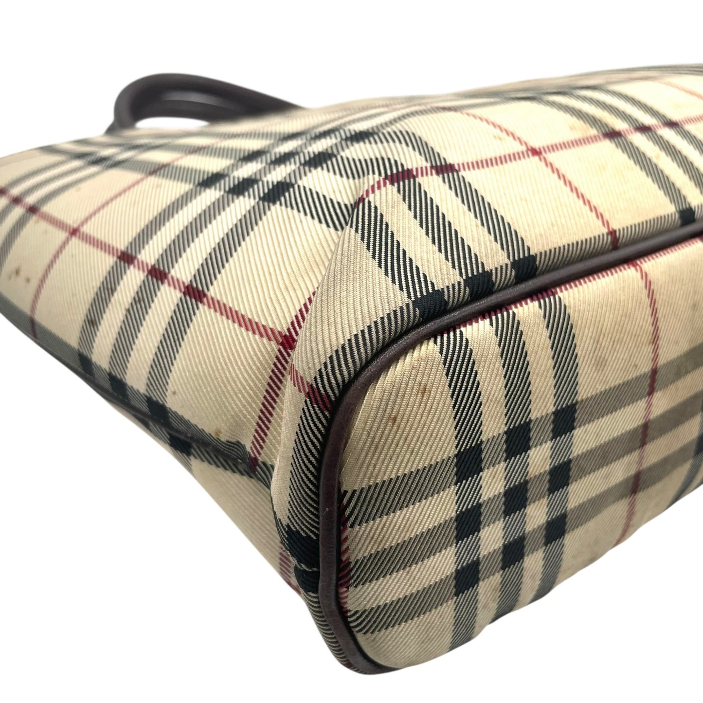 BURBERRY バーバリー ハンドバッグ トートバッグ ノバチェック チェック柄 ベージュ ブラウン キャンバス レザー シルバー金具 ロゴプレート レディース C2