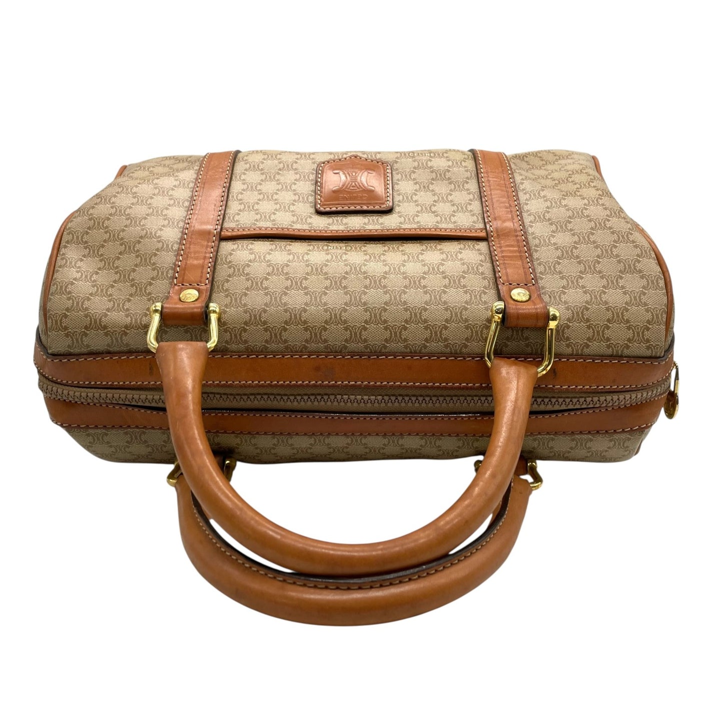 美品 セリーヌ CELINE マカダム柄 ボストンバッグ ハンドバッグ ブラウン 茶色 ベージュ トリオンフロゴ PVC×レザー ヴィンテージ 大容量 バッグ B