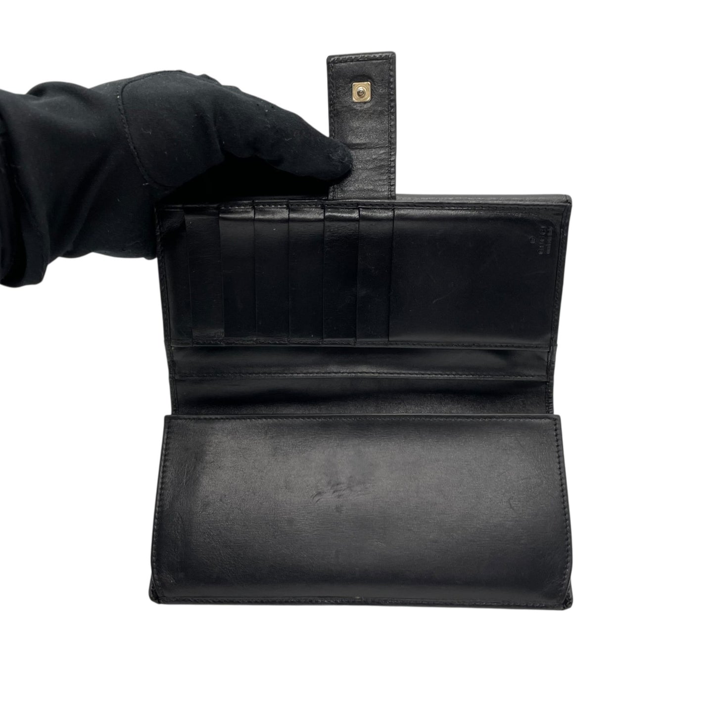 GUCCI グッチ GGマーモント 長財布 Wホック 213318 ダブルG 黒 ブラック レザー ゴールド金具 W5