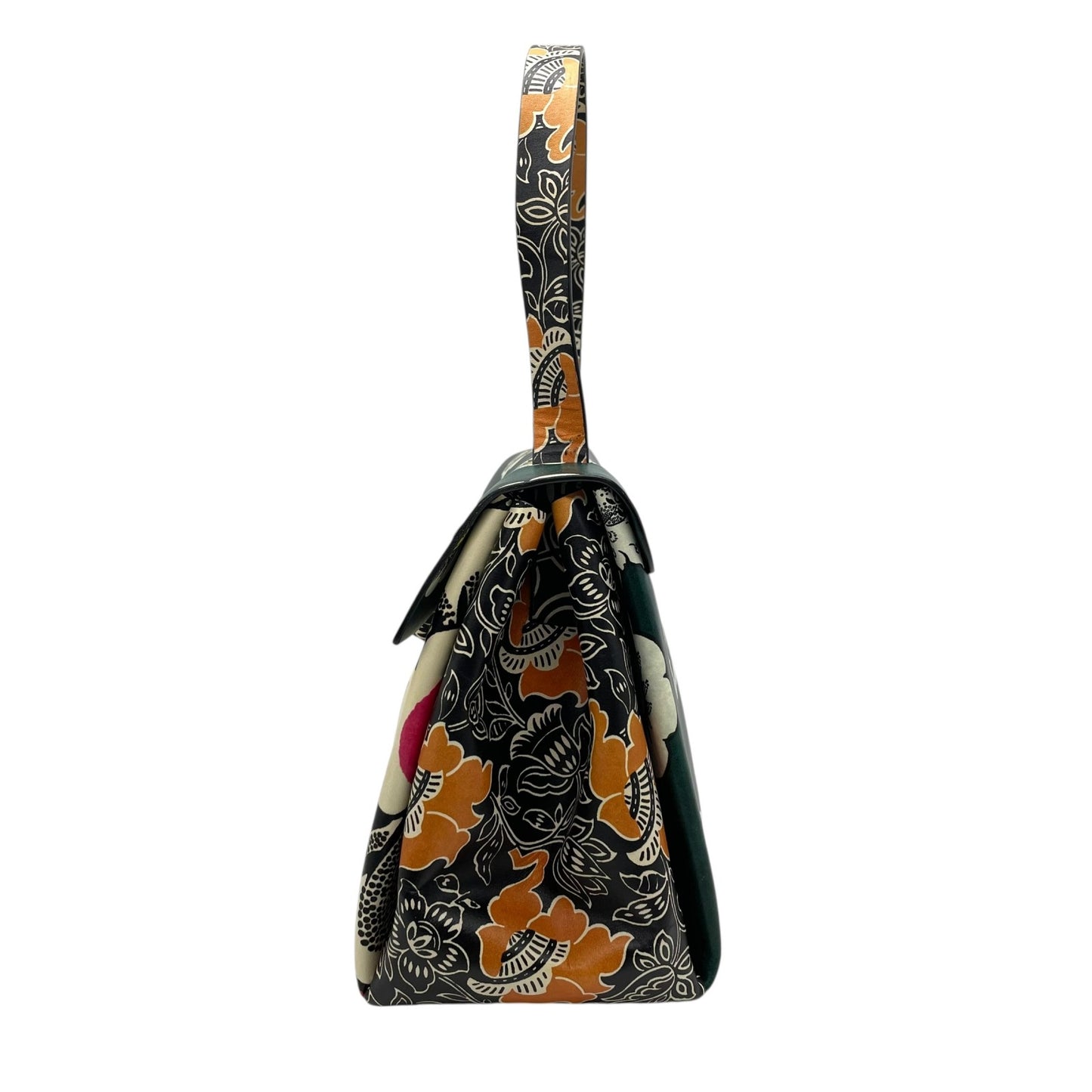 希少 美品 VALENTINO GARAVANI ヴァレンティノ・ガラヴァーニ ハンドバッグ フローラルプリント マイム シングルハンドル グリーン系 マルチカラー レザー シルバー金具 レディース D