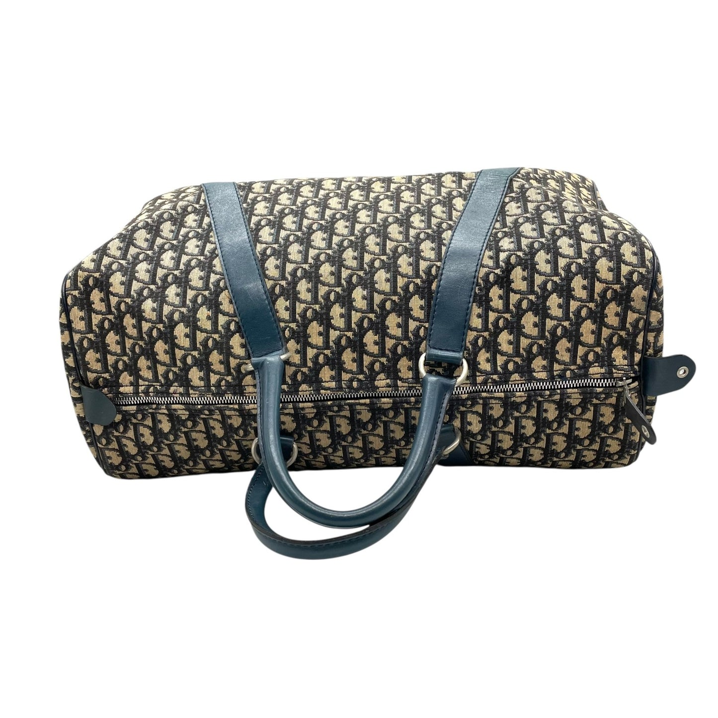 Christian Dior クリスチャンディオール トロッター ボストンバッグ 紺 ネイビー ベージュ キャンバス レザー シルバー金具 メンズ レディース ヴィンテージ Z4