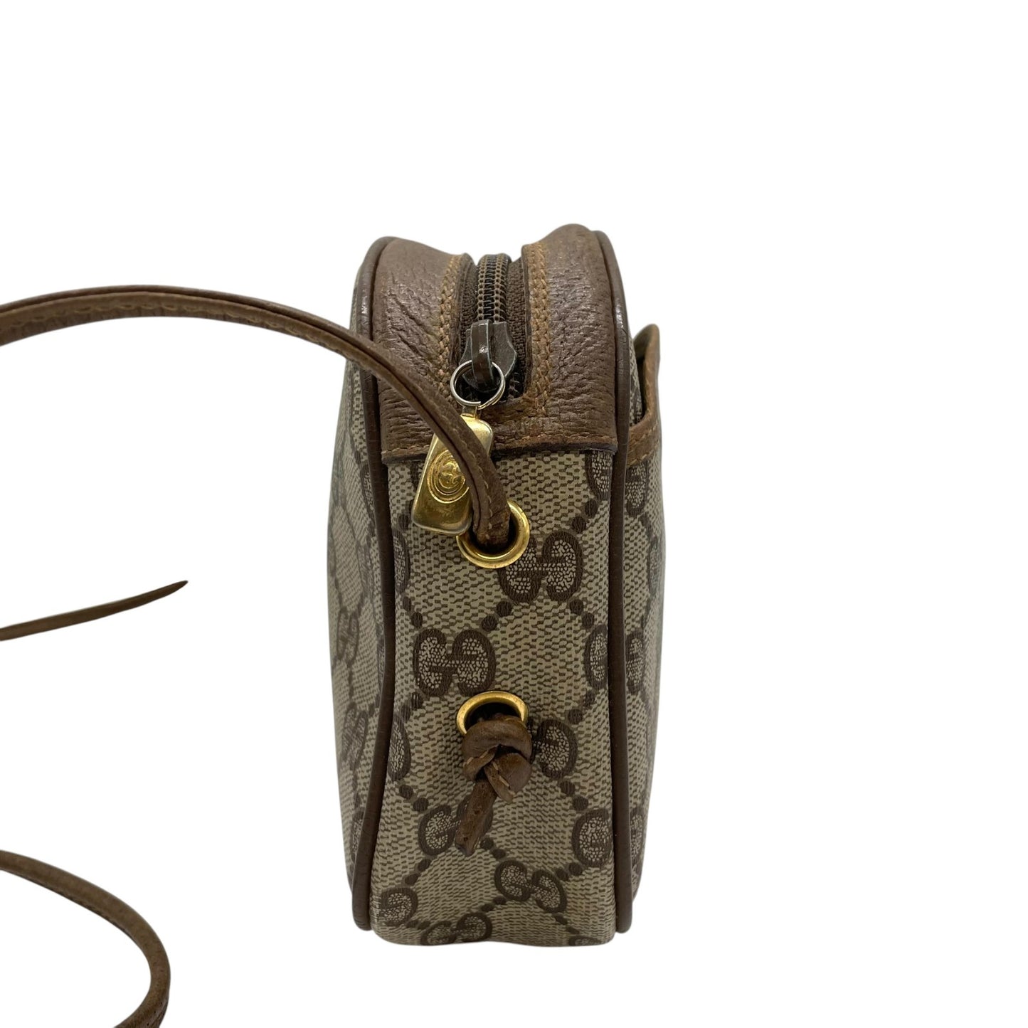 GUCCI グッチ GGスプリーム ショルダーバッグ 茶 ブラウン PVC レザー ゴールド金具 クロスボディ 斜め掛け可 オールドグッチ ヴィンテージ GG柄 レディース Z3