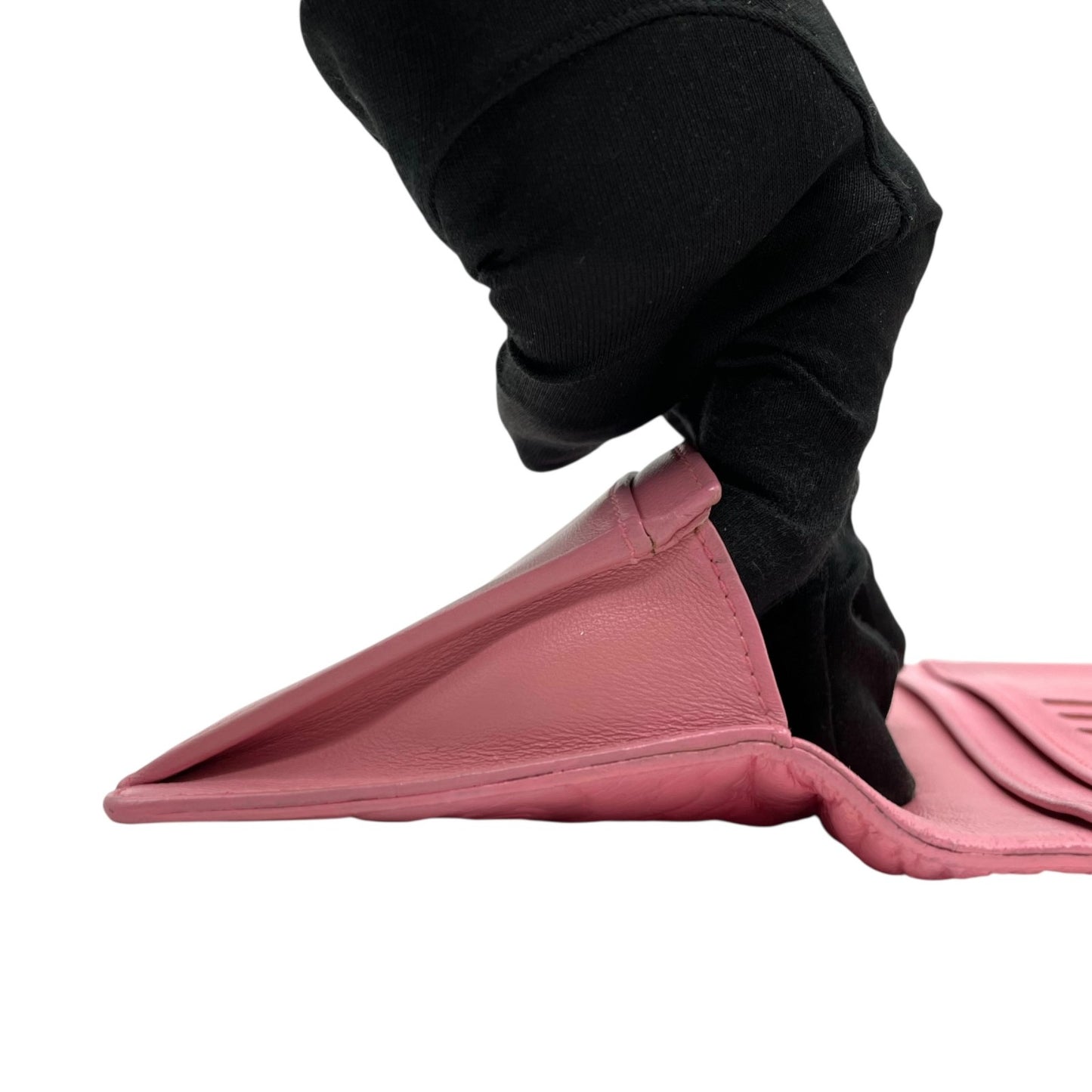 シャネル CHANEL カメリア ラムスキン 長財布 ウォレット ピンク ココマーク シルバー エンボス レディース W4