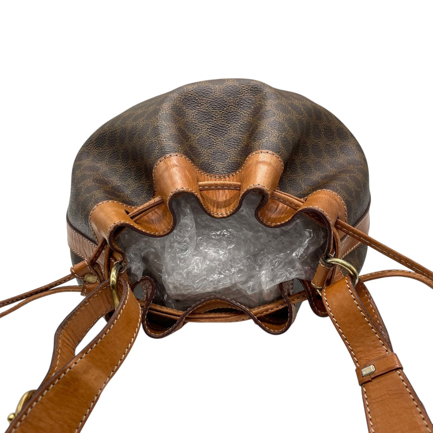 CELINE オールドセリーヌ ショルダーバッグ トリオンフ 巾着 M90 マカダム柄 ヴィンテージ ゴールド金具 レディース K9