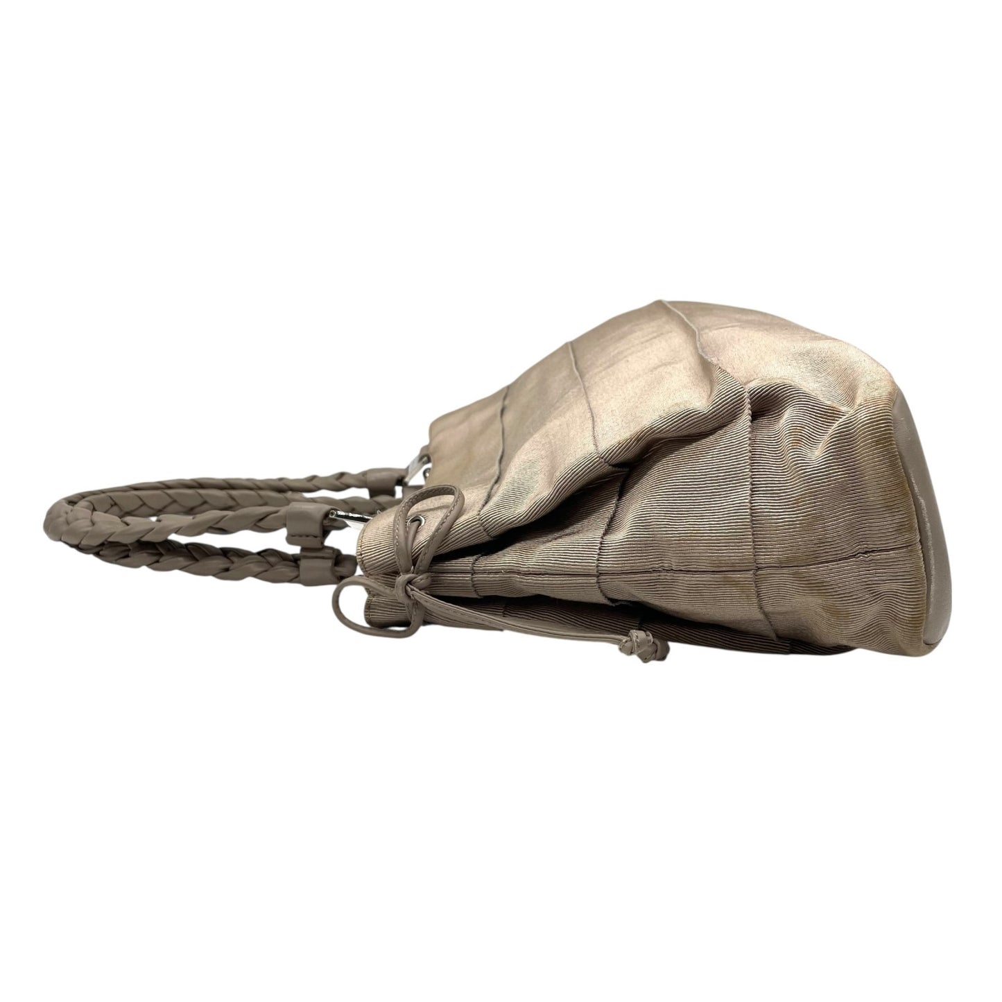 サルヴァトーレフェラガモ ハンドバッグ 編み込みレザーハンドル グレー キャンバス トートバッグ 肩掛け可能 K2