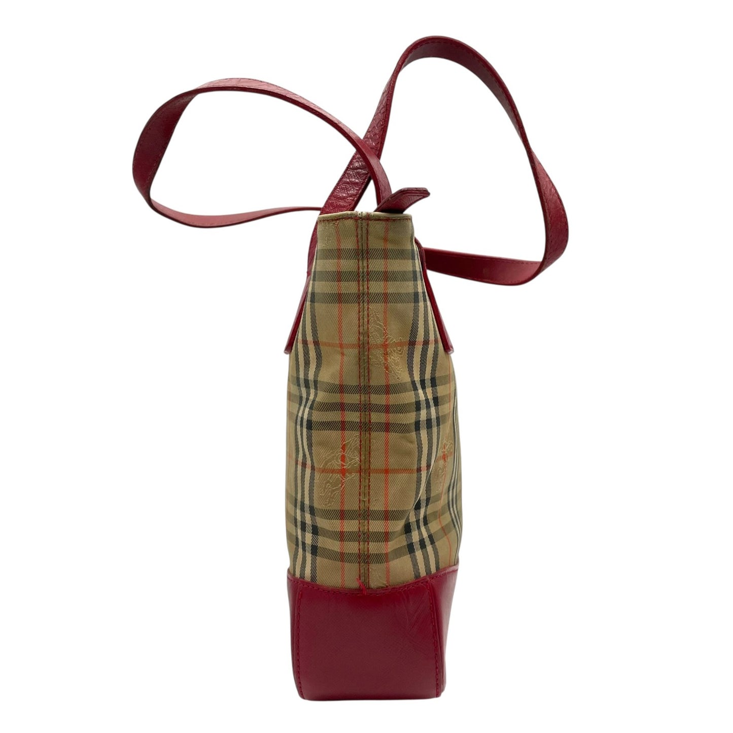 バーバリーズ Burberrys ヴィンテージ トートバッグ ハンドバッグ ノバチェック 赤 レッド レザーロングハンドル D4