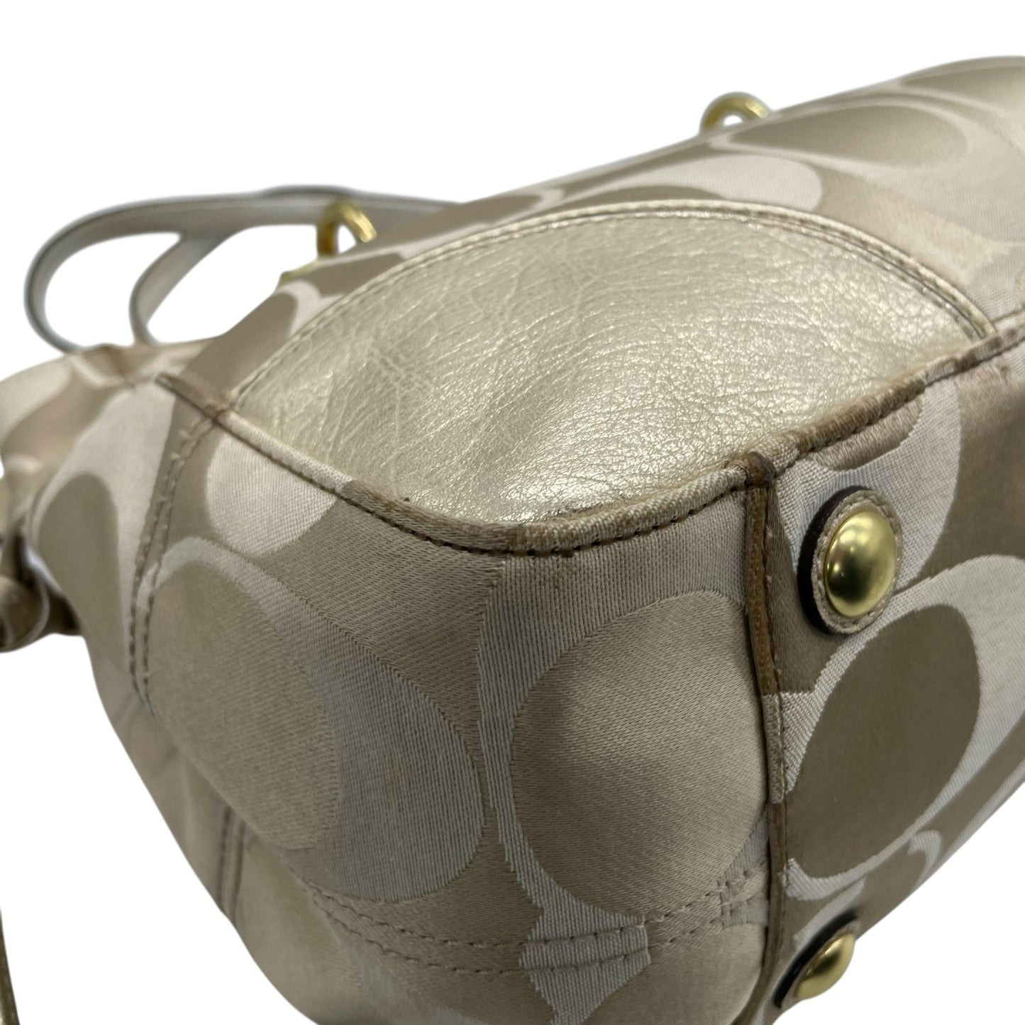 COACH コーチ トートバッグ ショルダーバッグ F16475 コレット シグネチャー キャリーオール サテン キャンバス レザー ベージュ ゴールド 肩掛け可 レディース E10