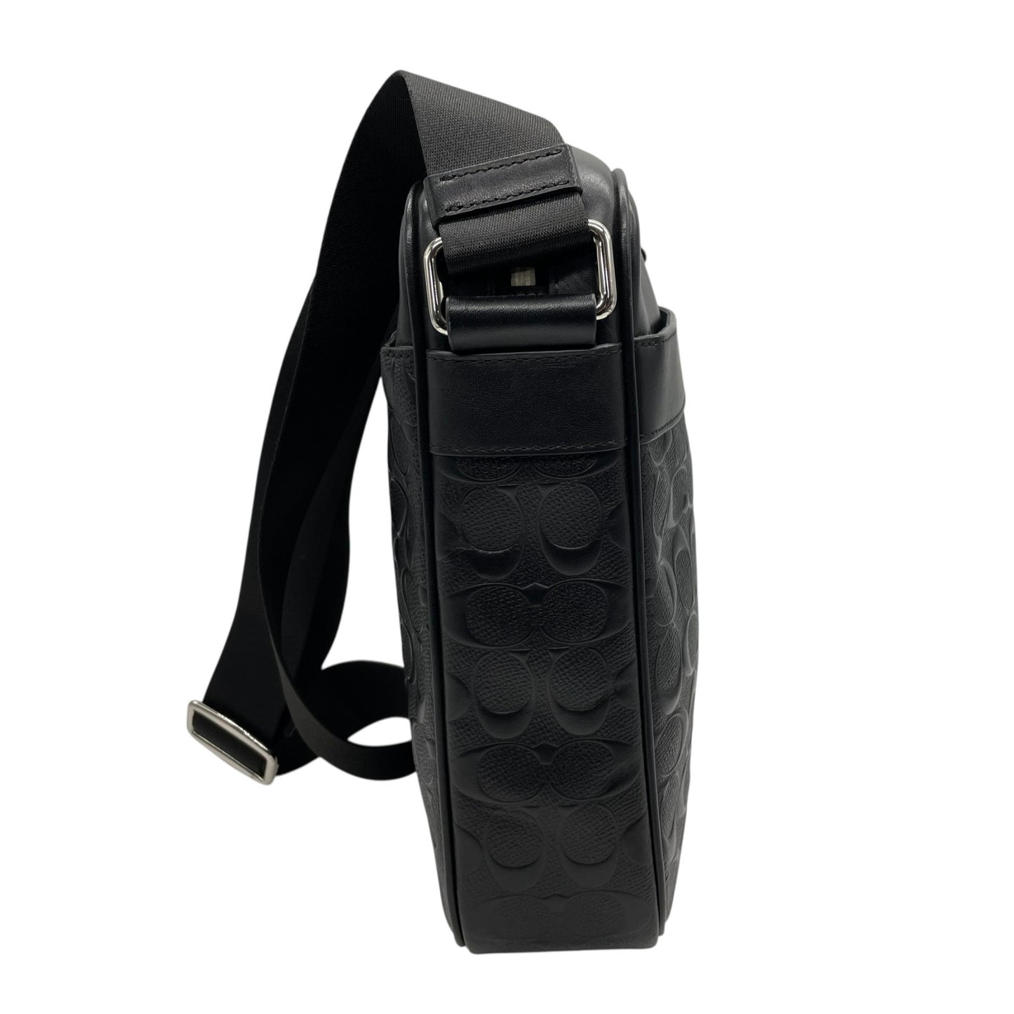 極美品 COACH コーチ ショルダーバッグ F11741 NIBLK シグネチャー 黒 ブラック レザー シルバー金具 チャールズ エンボス ロゴ 斜め掛け可 メンズ K12