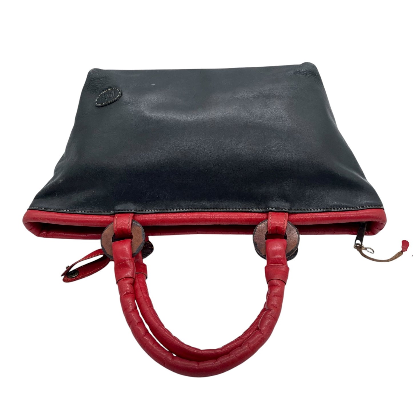 イビザ IBIZA レザーハンドバッグ バイカラー レッド×ブラック 赤 黒 木製リングデザイン レディース S68