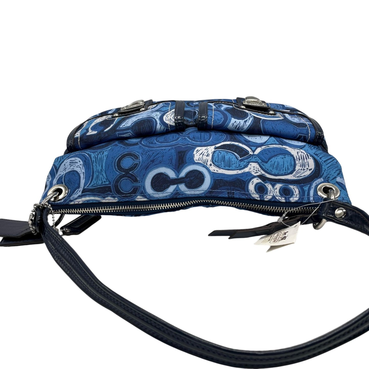 美品 コーチ COACH ハンドバッグ ショルダーバッグ シグネチャー アート柄 ダブルポケット 青 ブルー Y2K 00s S90