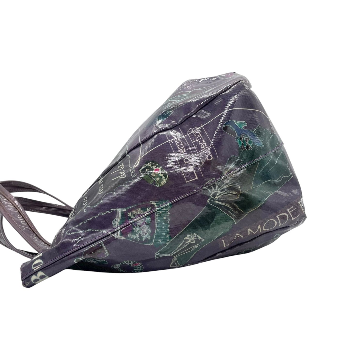 シンクビー Think Bee! ハンドバッグ トートバッグ パリ柄 エッフェル塔 ロゴ プリント 光沢 黒 ブラック レディース S90