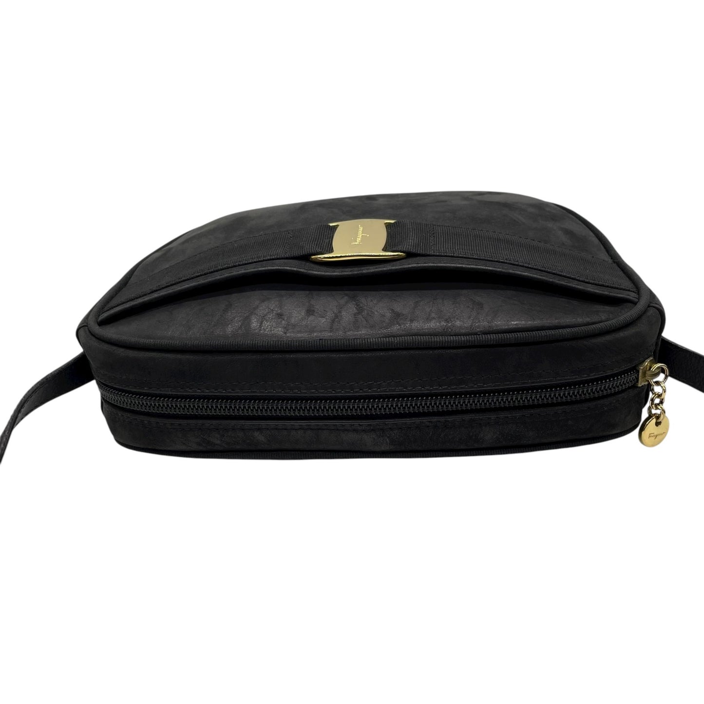 サルヴァトーレ フェラガモ Salvatore Ferragamo ヴァラリボン ショルダーバッグ スエード 黒 ブラック 金金具 ゴールド金具 ヴィンテージ C6