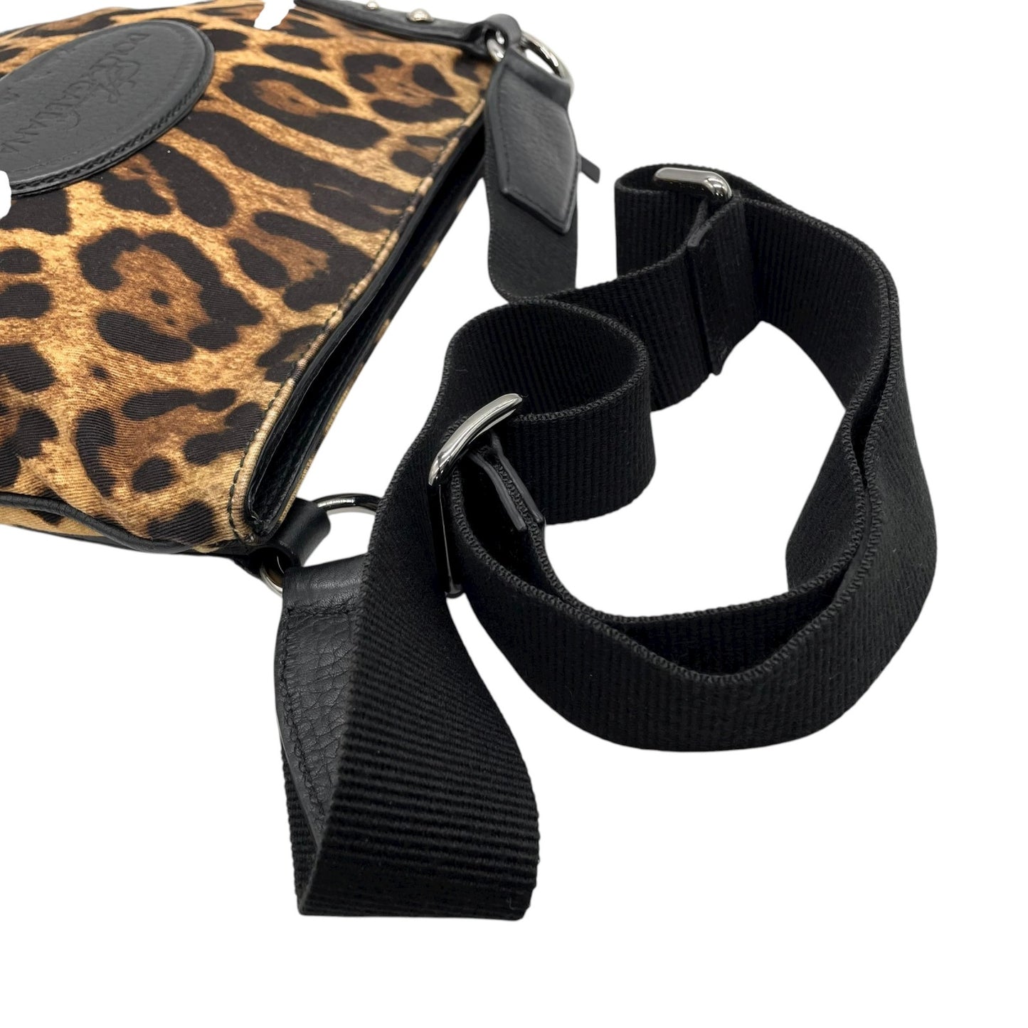 ドルチェ＆ガッバーナ Dolce & Gabbana ドルガバ D&G レオパード アニマル ショルダーバッグ キャンバス 黒 ブラック レザー コンビ ヴィンテージ C6