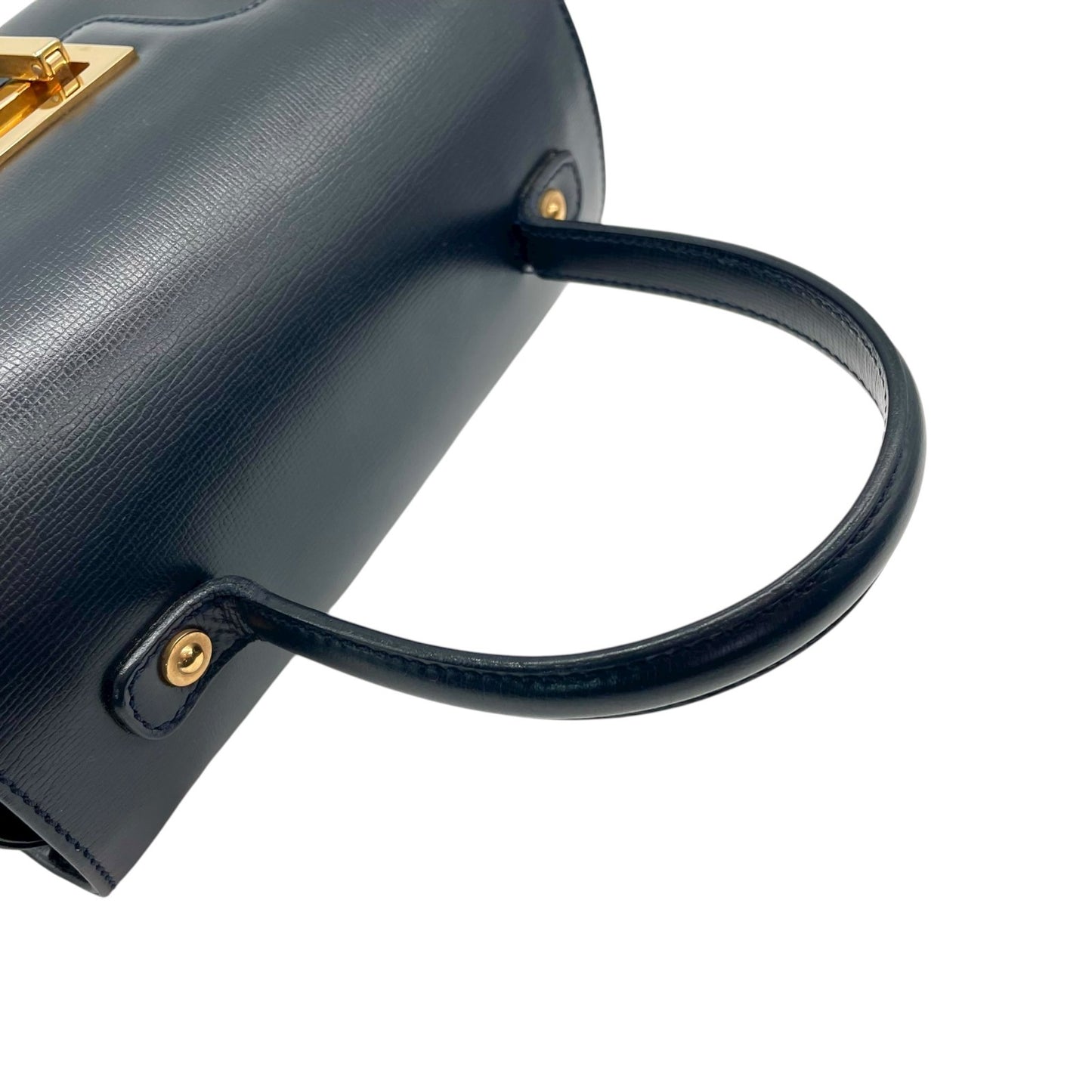 未使用級 極 美品 ヴァレクストラ Valextra ハンドバッグ ミニ レザー ネイビー 紺 金金具 ゴールド金具 イタリア製 上品 B