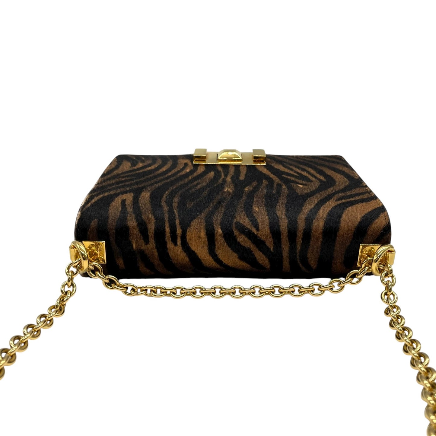 フルラ FURLA ハラコ レザー チェーンショルダーバッグ ゼブラ柄 アニマル柄 茶色 ブラン 金金具 ゴールド金具 ミニバッグ C14