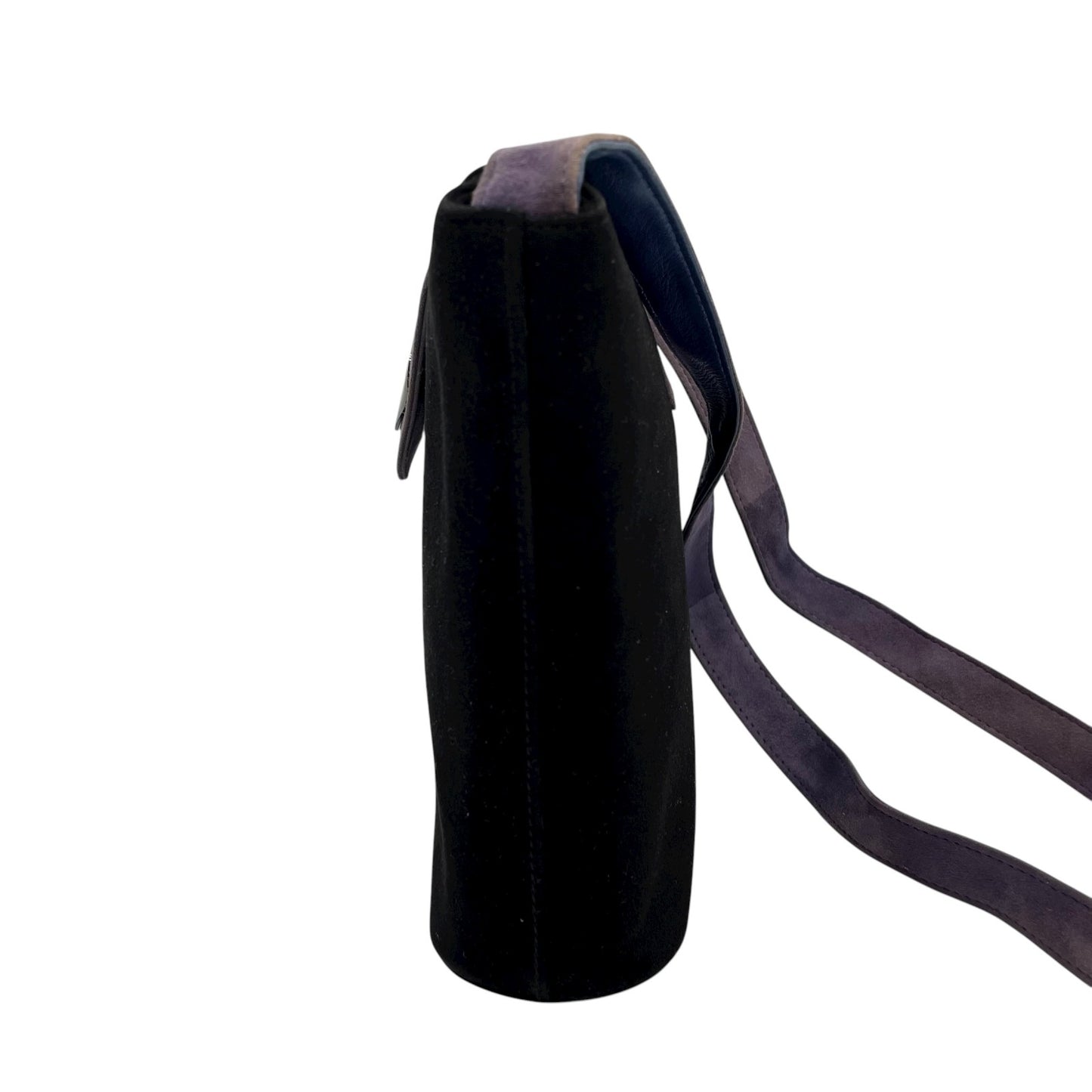 バリー BALLY スエード レザー コンビ ショルダーバッグ フラップ 黒 ブラック グレー金具 レディース C12