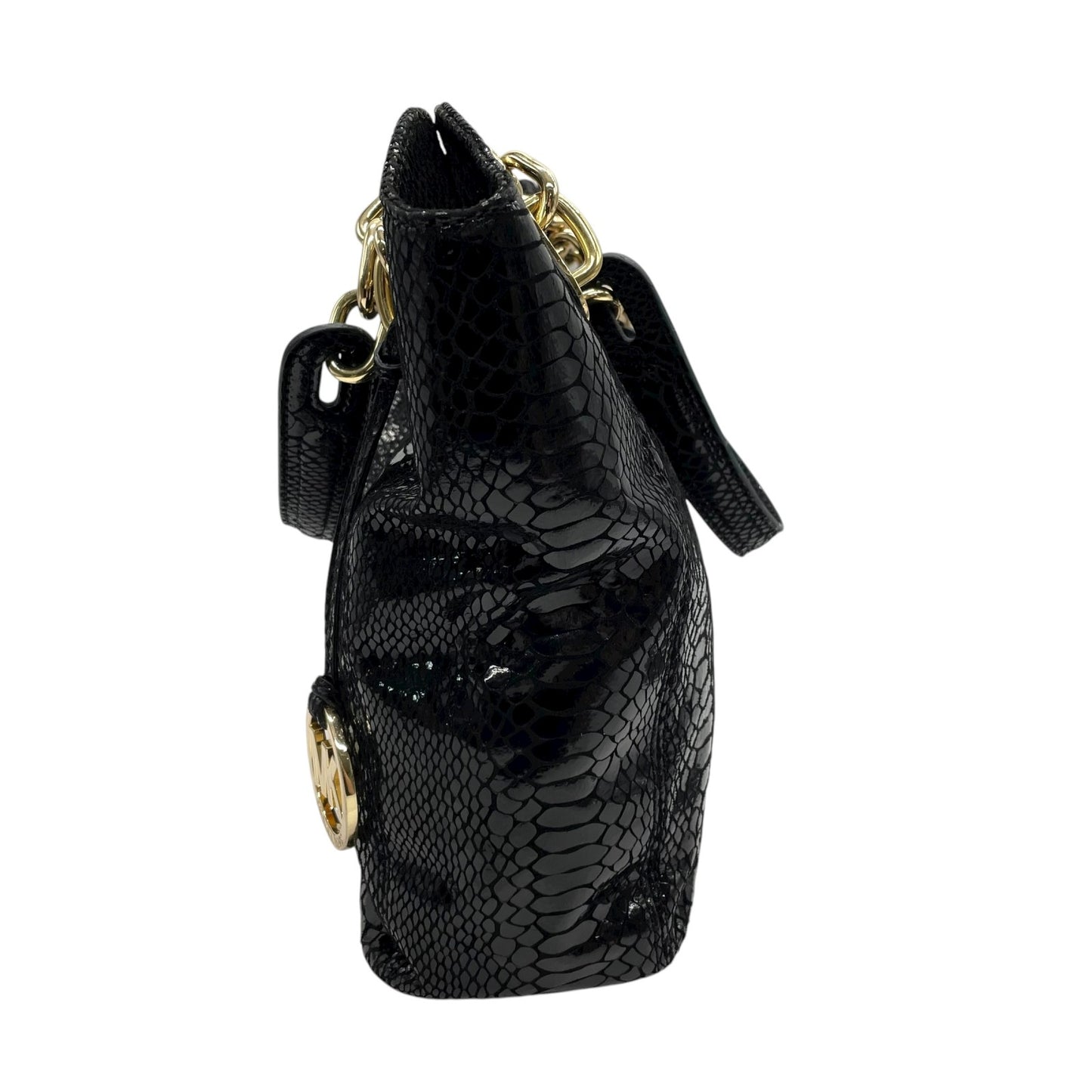 美品 マイケルコース MICHAEL KORS 型押し レザー トートバッグ ショルダー 肩掛け 黒 ブラック 金金具 ゴールド金具 C10