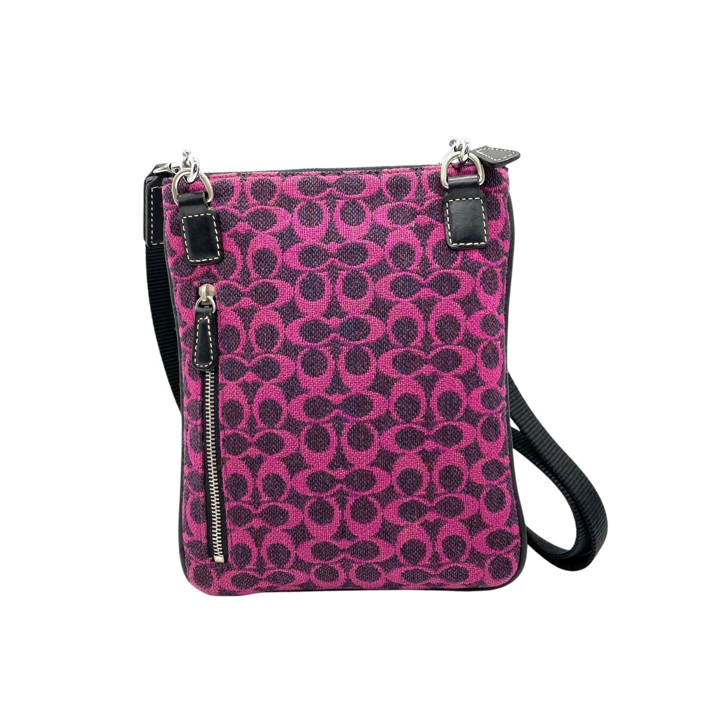 美品 コーチ COACH シグネチャー ジャカード ショルダーバッグ クロスボディ ピンク パープル ブラック レディース C8