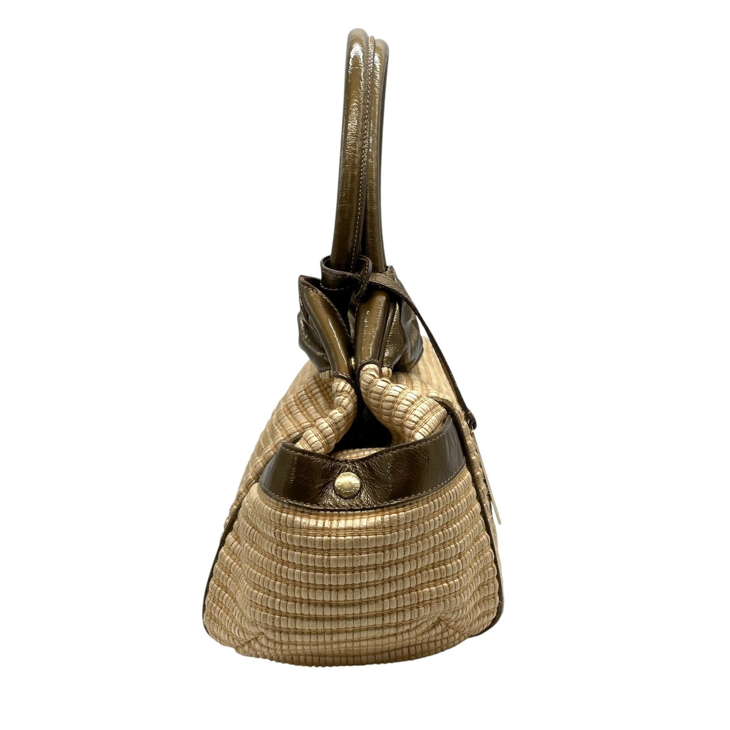 フルラ FURLA ラフィア レザー ハンドバッグ トート カーキ ベージュ ナチュラル 高級感 かごバッグ C2