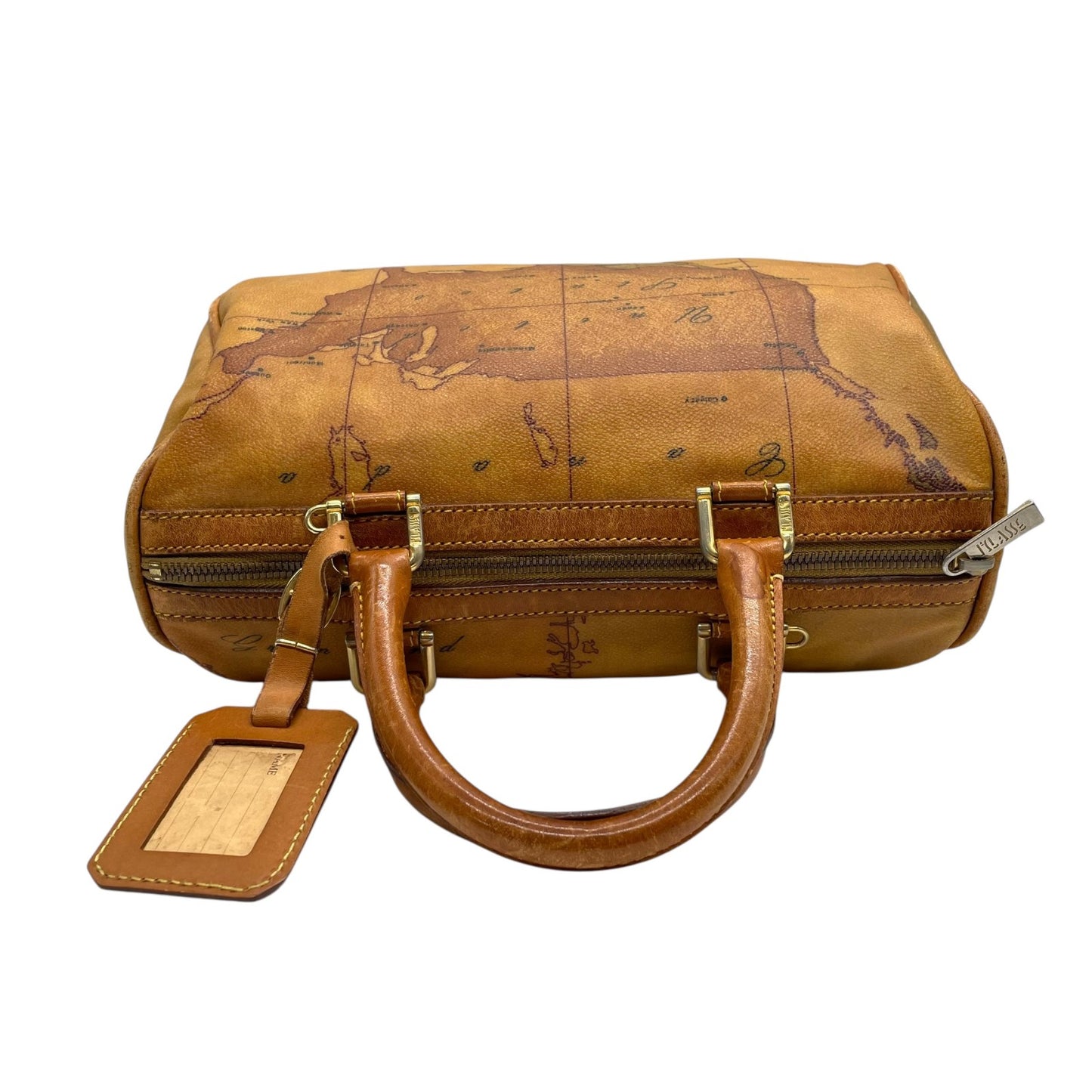 プリマクラッセ PRIMA CLASSE 地図柄 ボストンバッグ ミニボストン 2WAY PVC レザー ショルダー付き 茶色 ブラウン T4