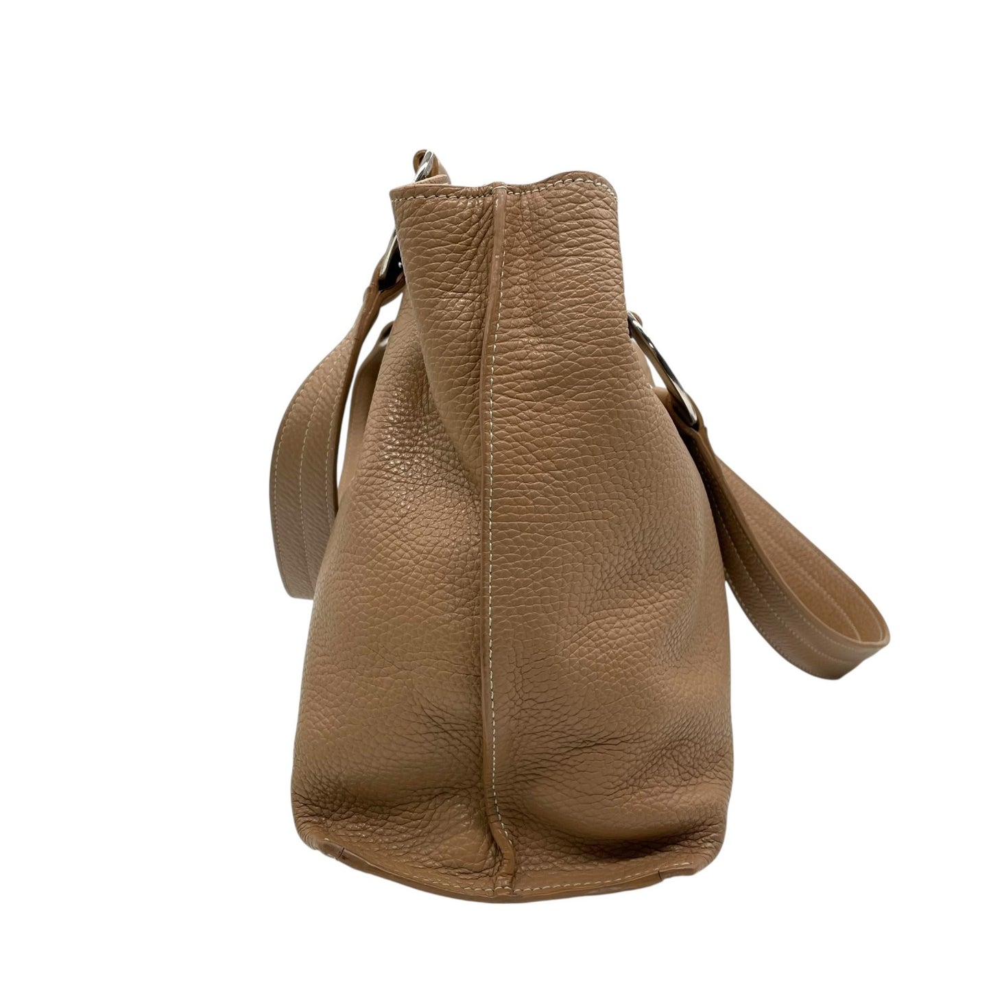 美品 コーチ COACH トートバッグ レザー ベージュ シルバー金具 メタルリング 肩掛け A4収納可 S52