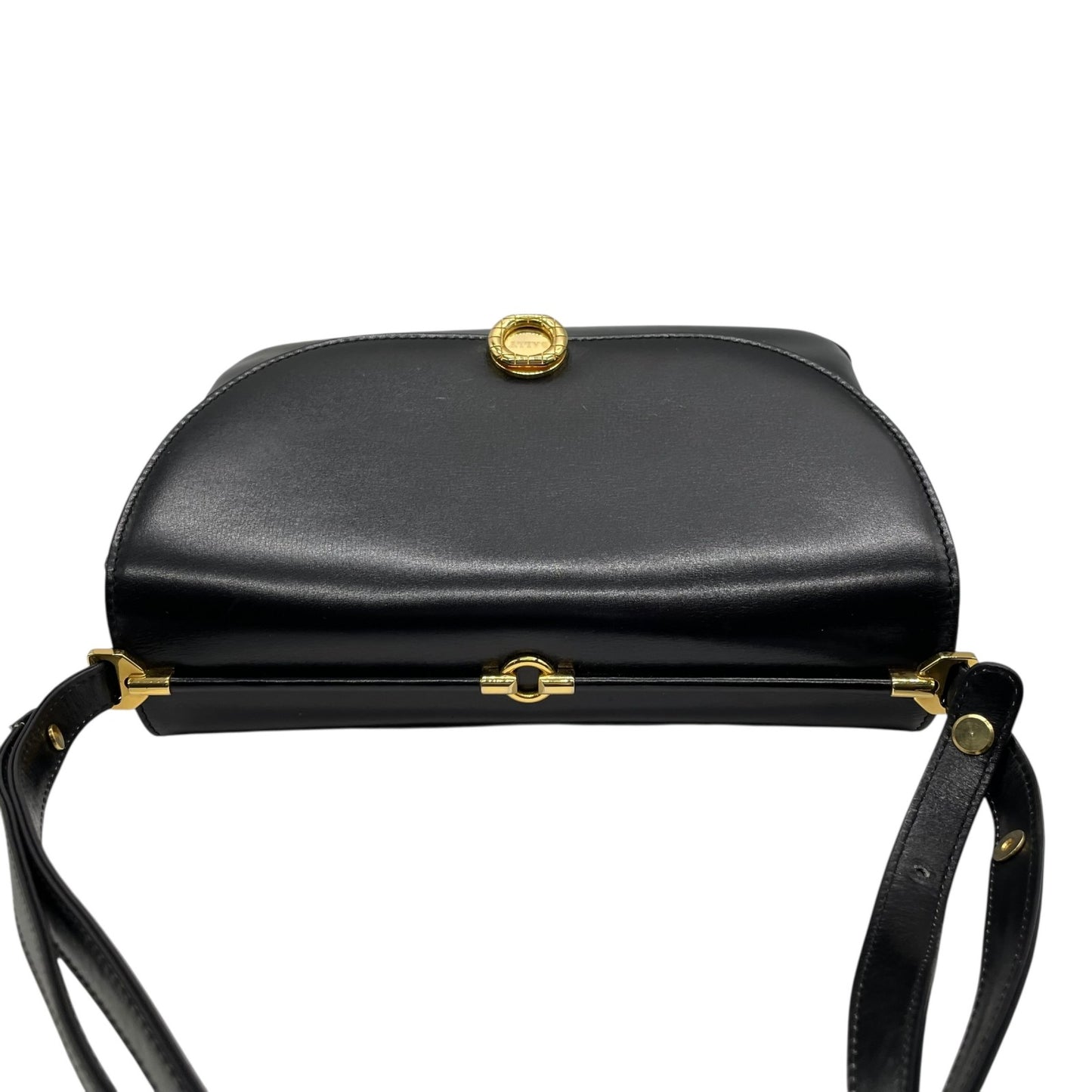 バリー BALLY ショルダーバッグ ヴィンテージ レザー 黒 ブラック 金金具 ゴールド金具 3層 フラップ 高級感 C3