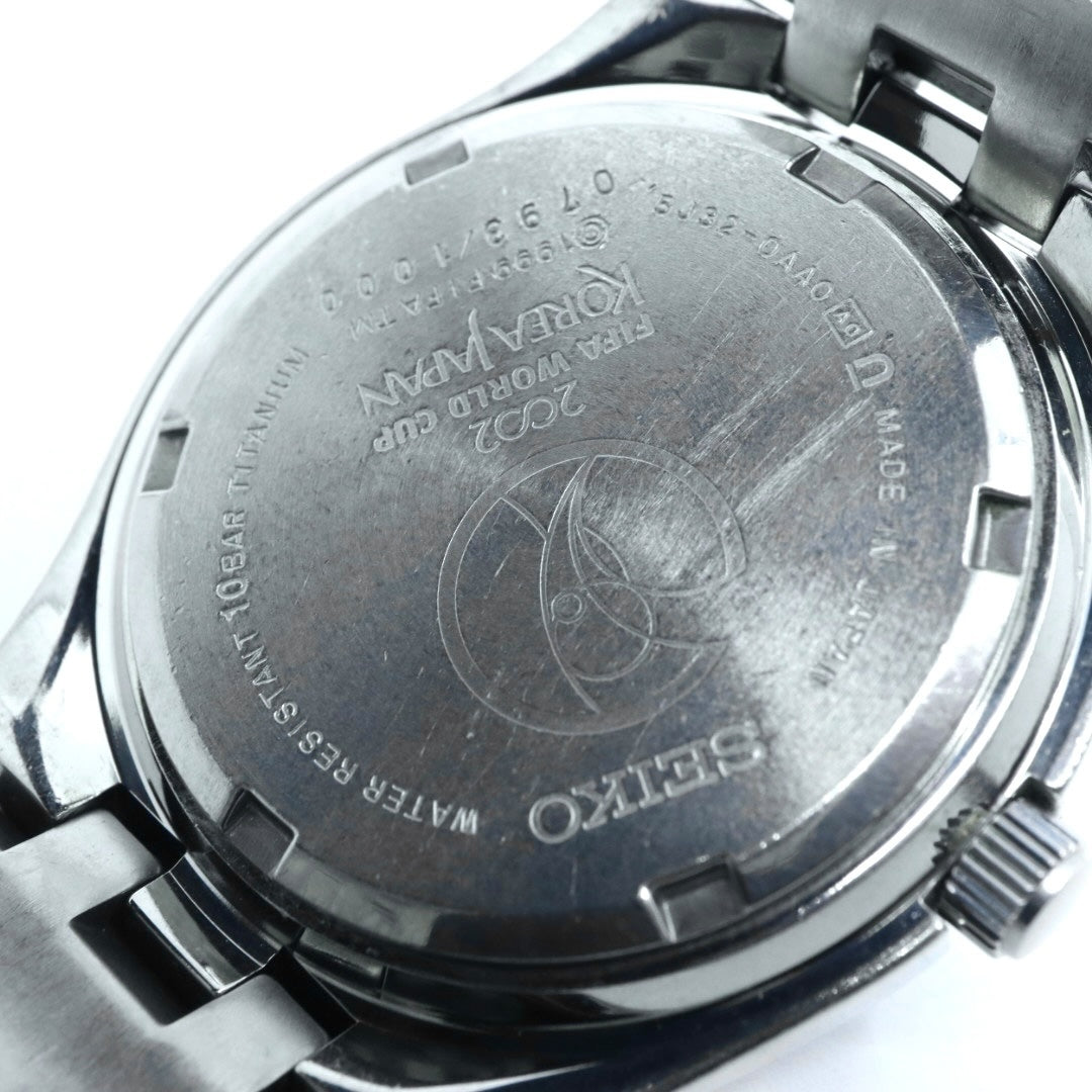 【稼働品】 SEIKO セイコー 腕時計 5J32-0AA0 2002 FIFAワールドカップ 日韓大会 限定モデル キネティック オートリレー チタン メンズ アナログ デイト ブラックダイヤル スポーツウォッチ ヴィンテージ 希少 クリーニング済み G4