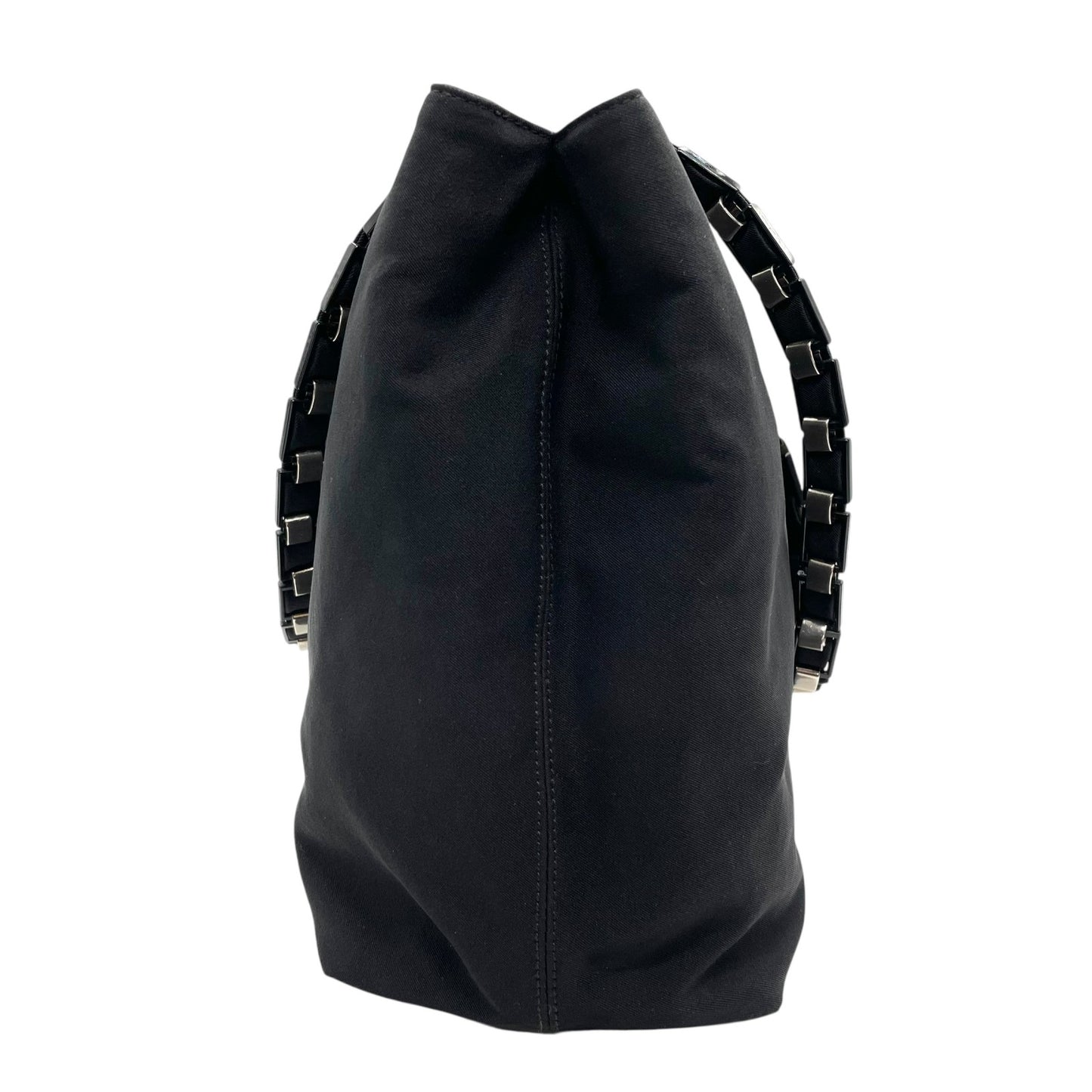 美品 サルヴァトーレ フェラガモ Salvatore Ferragamo ナイロン×レザー チェーントートバッグ 黒 ブラック シルバー金具 ロゴチャーム D4