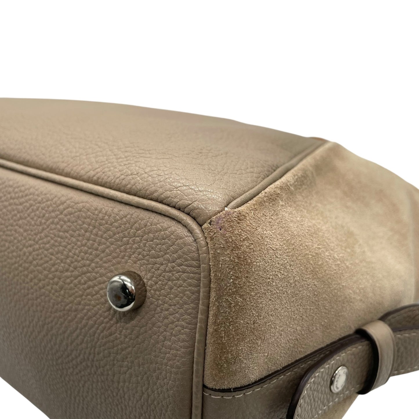 コーチ COACH Cチャーム トートバッグ ハンドバッグ スエード レザー グレー ベージュ シルバー金具 T4